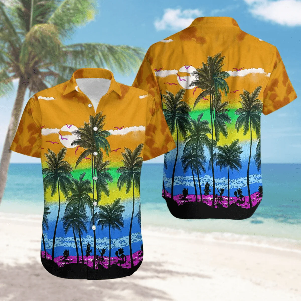LGBT Aloha Hawaiian Shirts For Summer, Sunset Beaches Colorful Rainbow LGBT Hawaiian Shirts, Pride Gift For Gaymer And Lesbian, Party