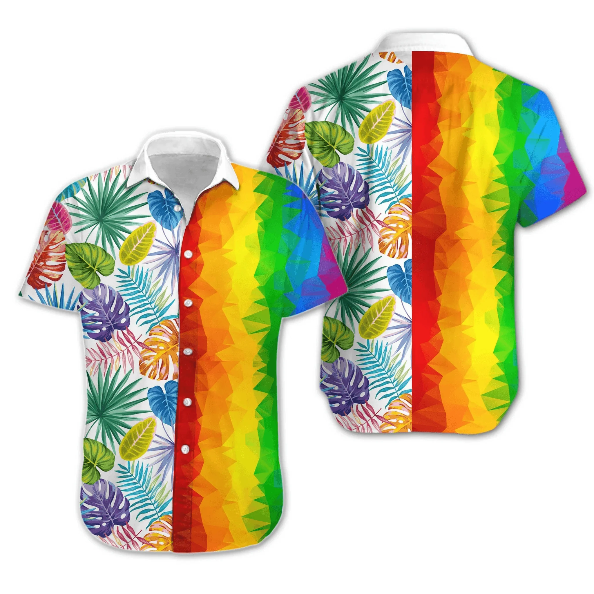 LGBT Aloha Hawaiian Shirts For Summer, Transgender Awesome LGBT Low Poly Colorful Rainbow Hawaiian Shirts, Pride Gift For Gaymer And Lesbian