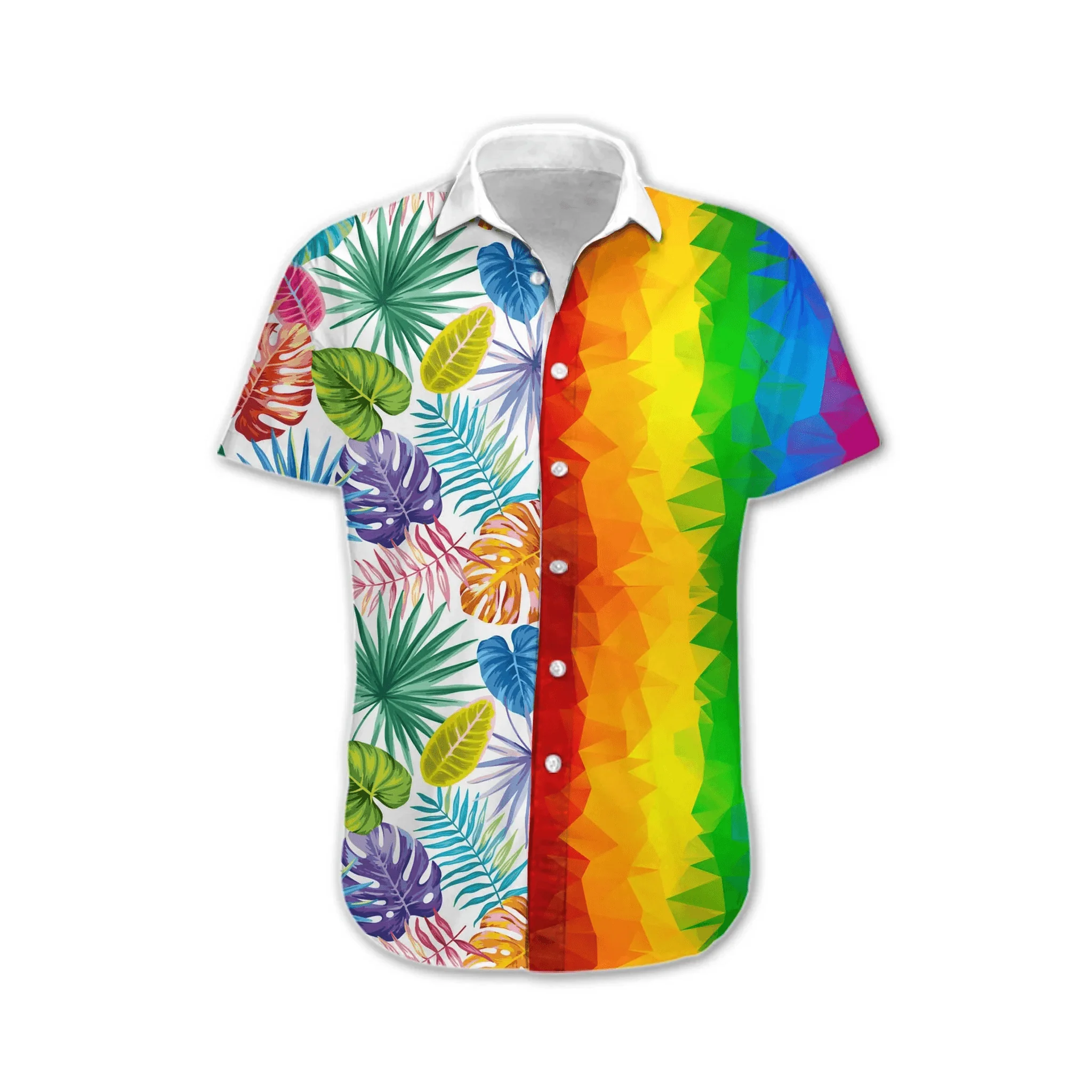 LGBT Aloha Hawaiian Shirts For Summer, Transgender Awesome LGBT Low Poly Colorful Rainbow Hawaiian Shirts, Pride Gift For Gaymer And Lesbian - Image 2