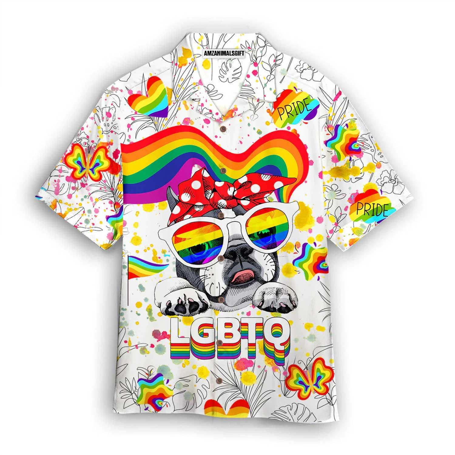 LGBT And Pug Dog Aloha Hawaiian Shirts For Summer, Happy Pride Month LGBTQ Rainbow Colorful Hawaiian Shirts, Gift For Gaymer And Lesbian, Dog Lovers