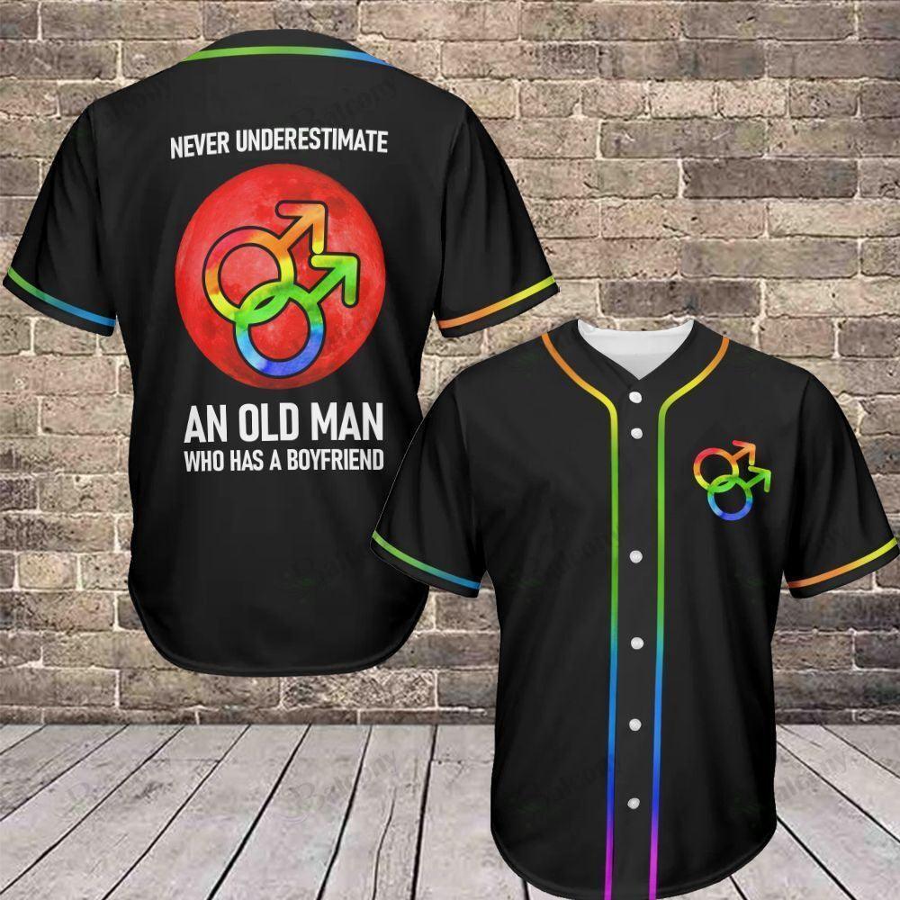 LGBT Baseball Jersey, Pride Colorful Of LGBT Baseball Jersey, Gift For Gaymer And Lesbian - Never Underestimate An Old Man Who Has A Boyfriend