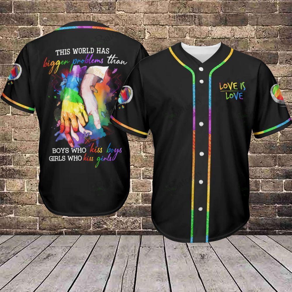 LGBT Baseball Jersey, Pride Hold Hand Colorful Of LGBT Baseball Jersey, Gift For Gaymer And Lesbian - Boys Who Kiss Boys Girl Who Kiss Girls