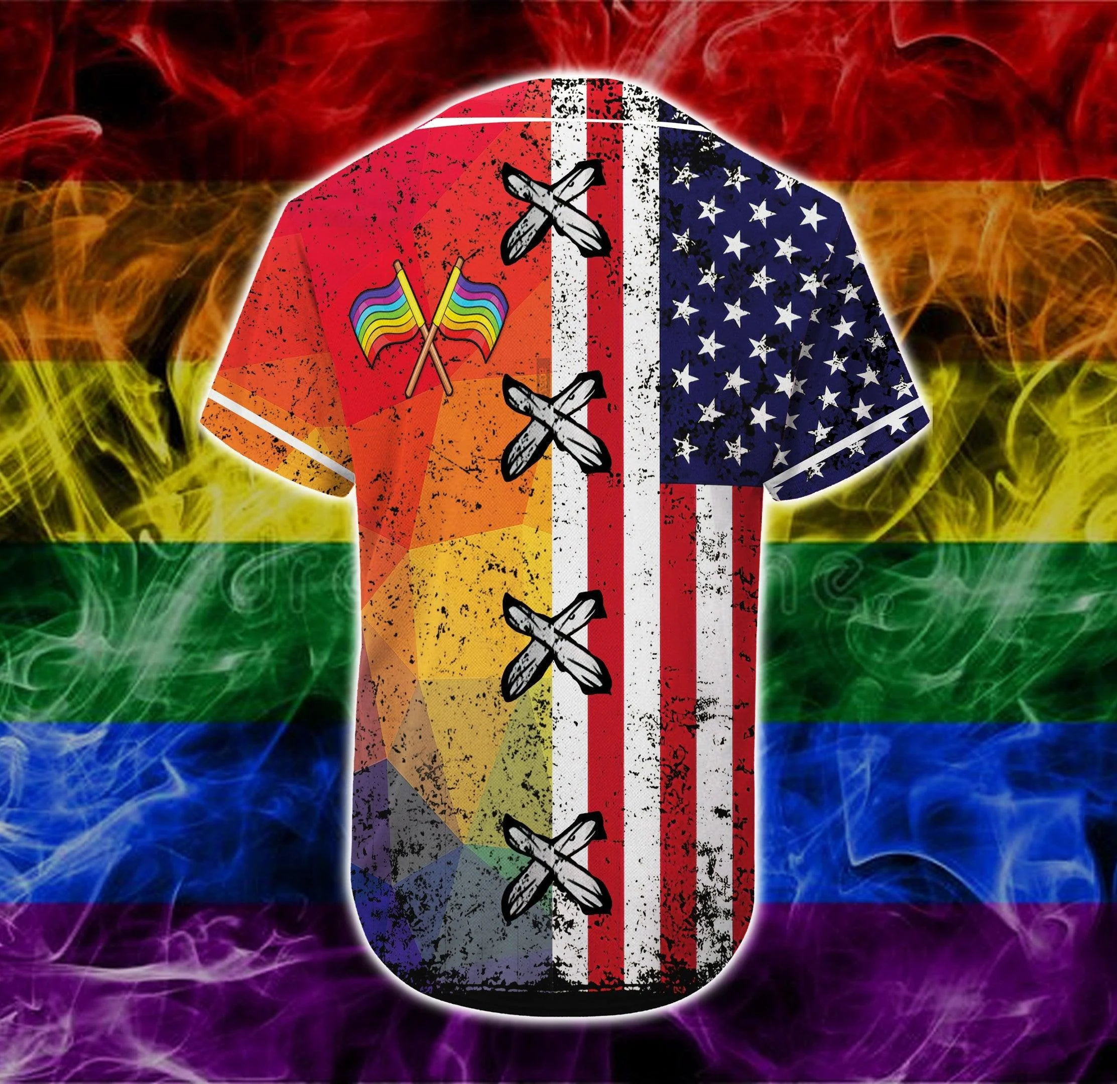 LGBT Custom Name Baseball Jersey, Personalized Pride Colorful Of LGBT with America Flag Baseball Jersey, Gift For Gaymer And Lesbian - Image 3