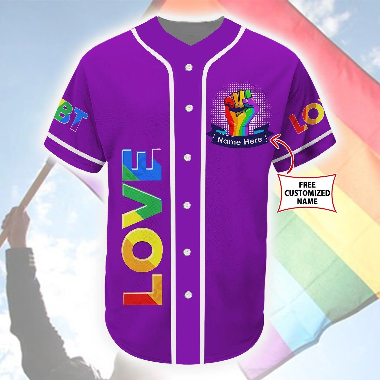 LGBT Custom Name Baseball Jersey, Pride Day Love Has No Gender, Personalized Colorful Of LGBT Purple Baseball Jersey, Gift For Gaymer And Lesbian - Image 5