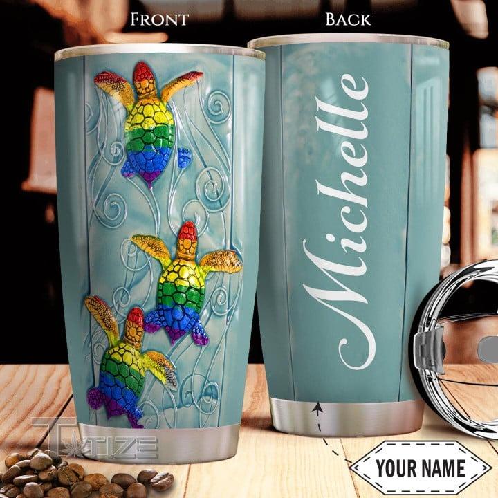 LGBT Custom Name Tumbler, Colorful Turtle, Vortex Patern Personalized Tumbler, Gift For LGBT, Turtle Lover