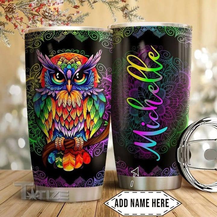 LGBT Custom Name Tumbler - Mandala Pattern, Color Owl Lgbt Personalized Tumbler, Gift For LGBT, Owl Lover