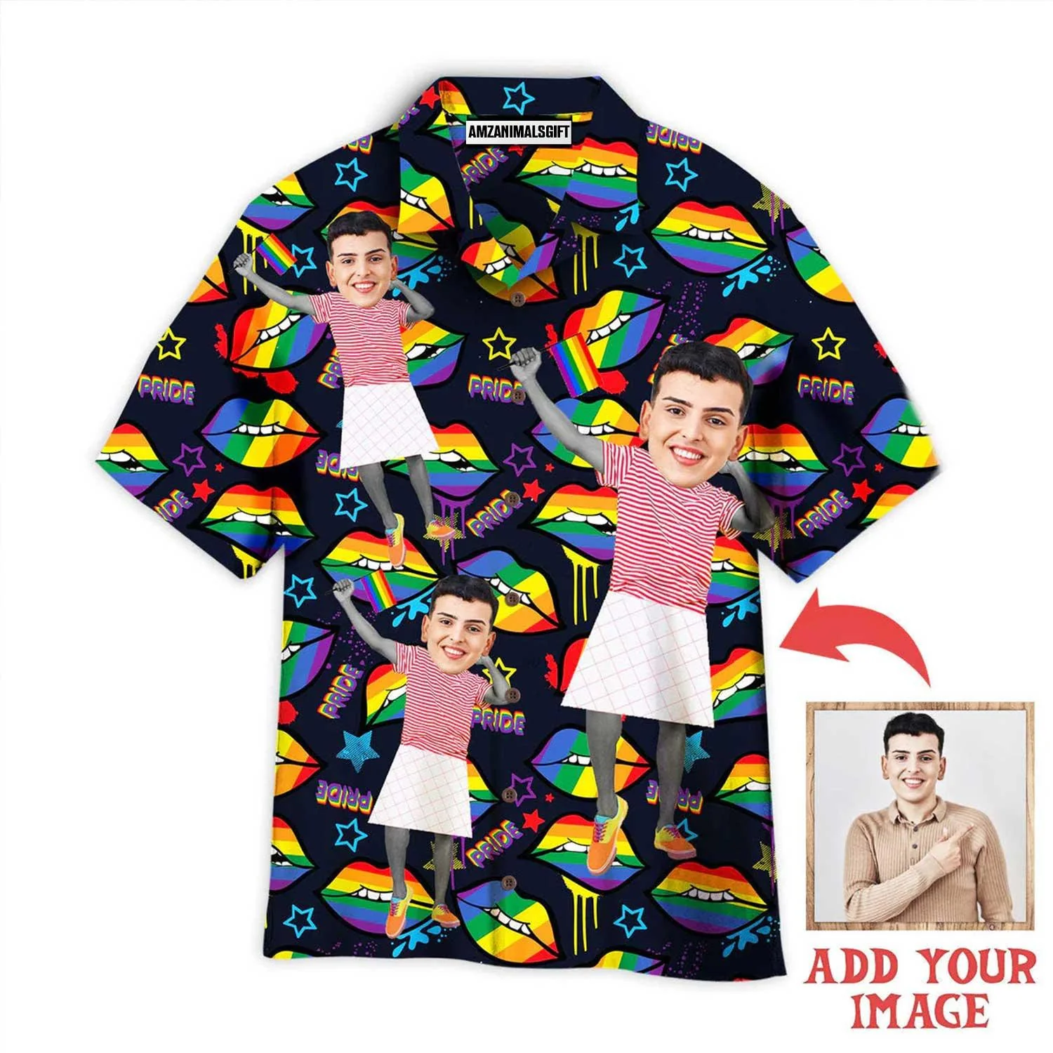 LGBT Custom Photo Aloha Hawaiian Shirts For Summer, Personalized Face On Rainbow Lips Colorful Of LGBT Hawaiian Shirts, Gift For Gaymer And Lesbian