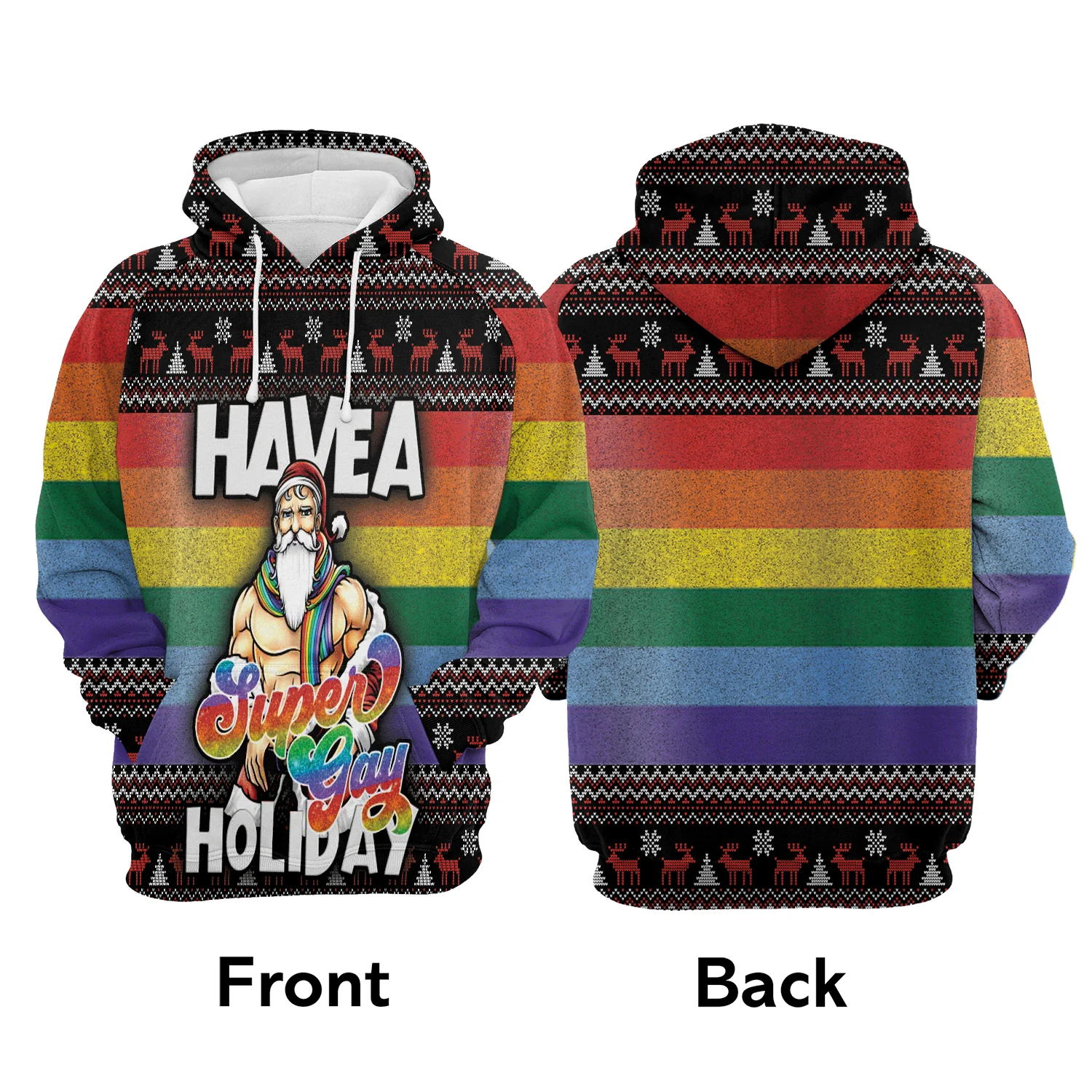 LGBT Premium Christmas Hoodie, Santa Have A Super Gay Holiday Unisex Hoodie For Men & Women - Perfect Gift For Christmas, Friends, LGBT - Image 3
