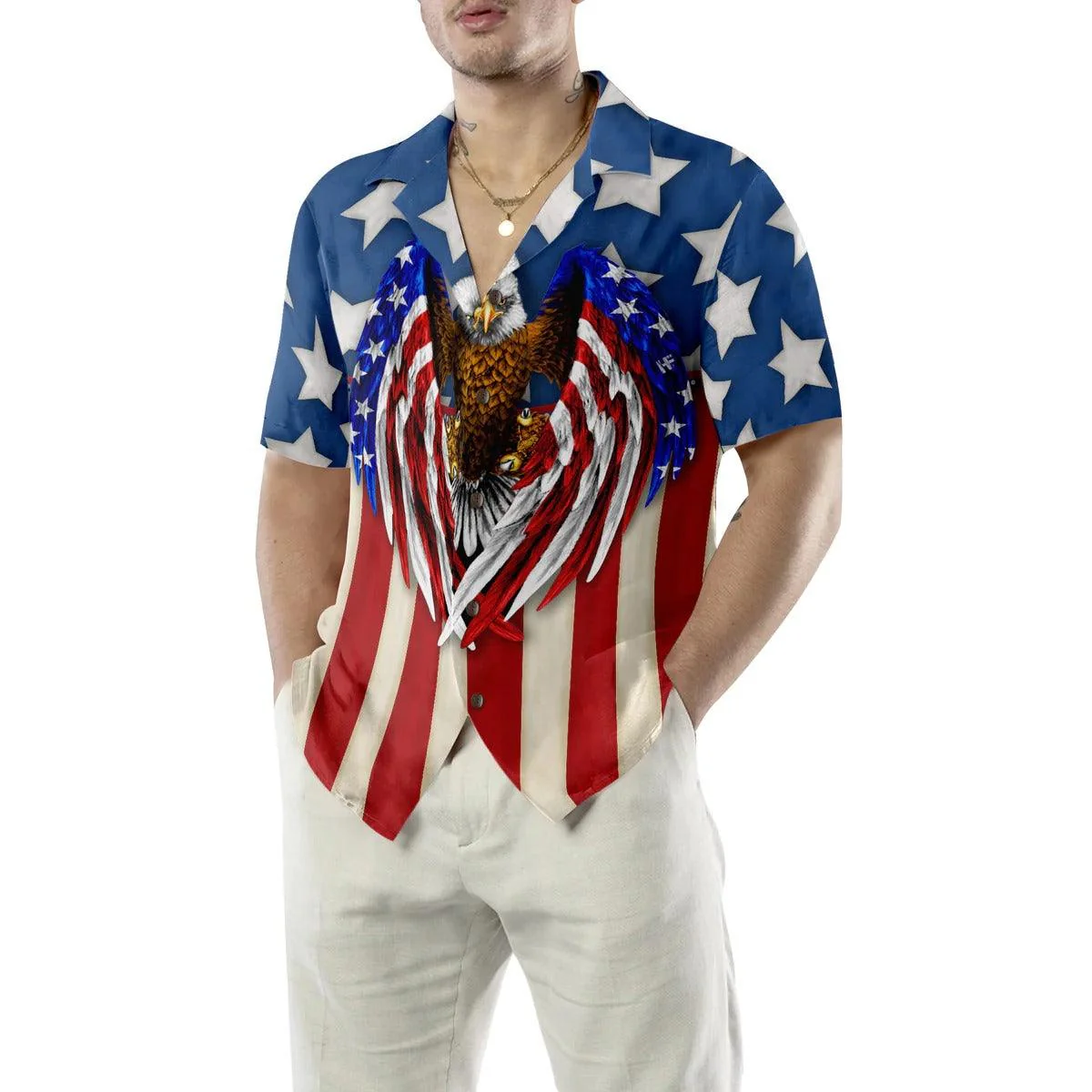 Liberty And Justice For All Hawaiian Shirt, Eagle US Flag Hawaiian Shirt - Perfect Gift For Lover, Friend, Family - Image 3