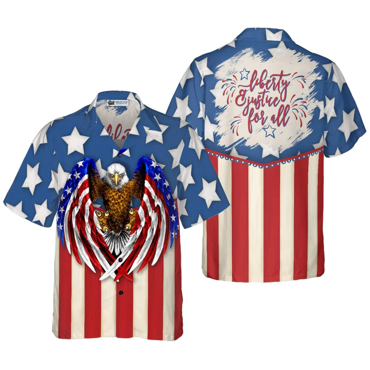 Liberty And Justice For All Hawaiian Shirt, Eagle US Flag Hawaiian Shirt - Perfect Gift For Lover, Friend, Family - Image 5