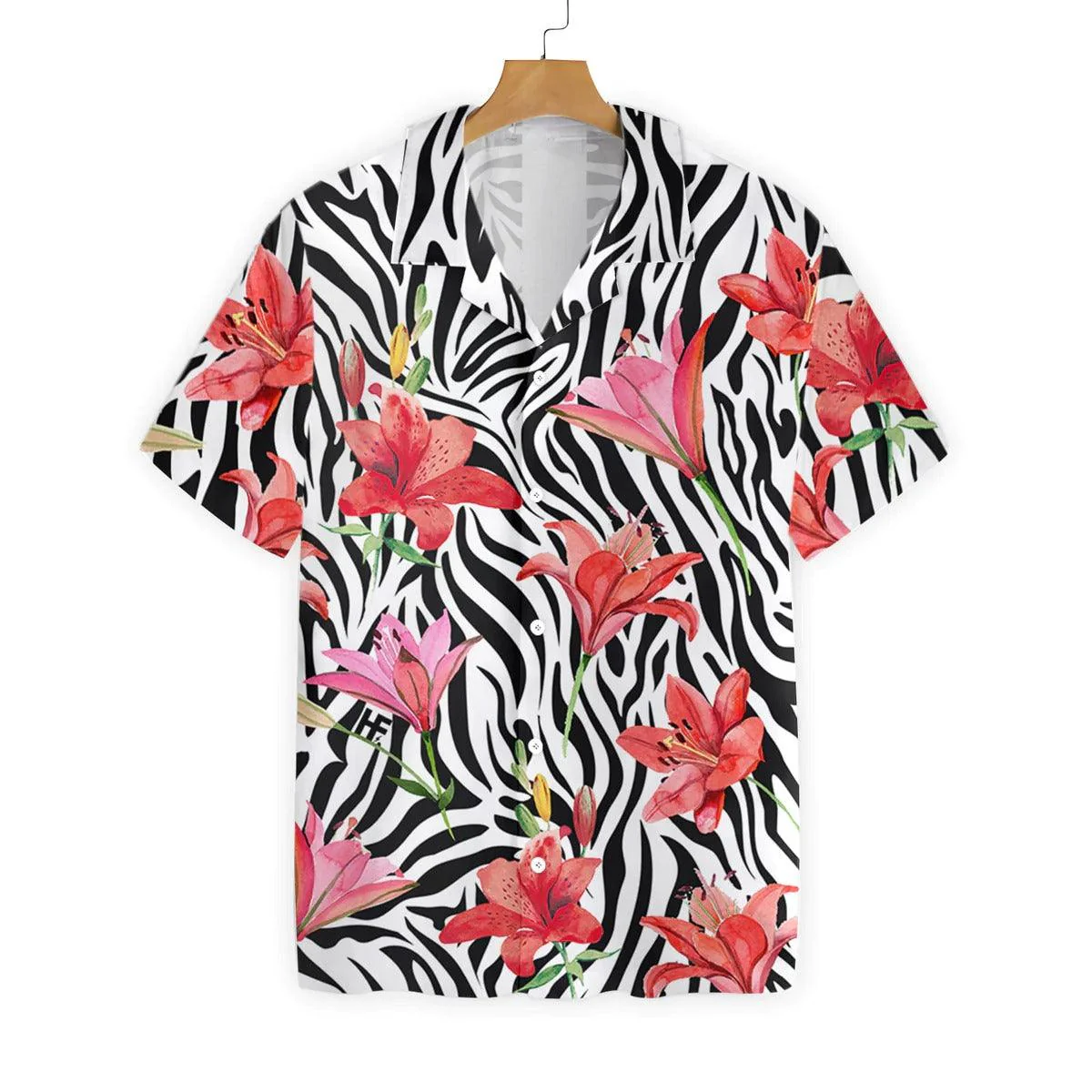 Lily Zebra Watercolor Painting Art Hawaiian Shirt - Perfect Gift For Zebra Lovers, Husband, Boyfriend, Friend, Family