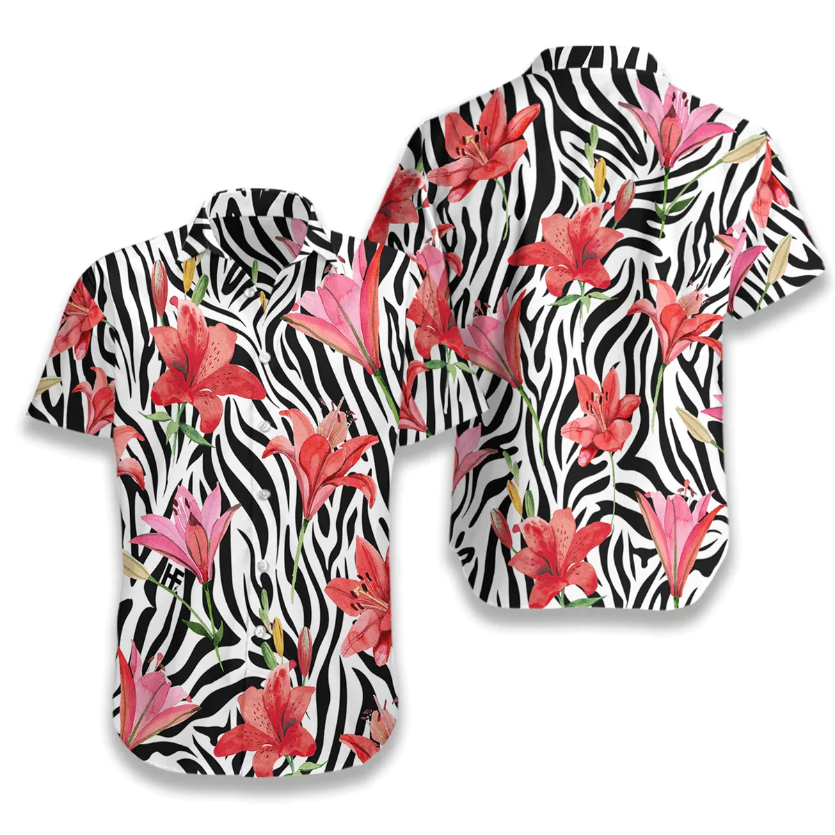 Lily Zebra Watercolor Painting Art Hawaiian Shirt - Perfect Gift For Zebra Lovers, Husband, Boyfriend, Friend, Family - Image 3