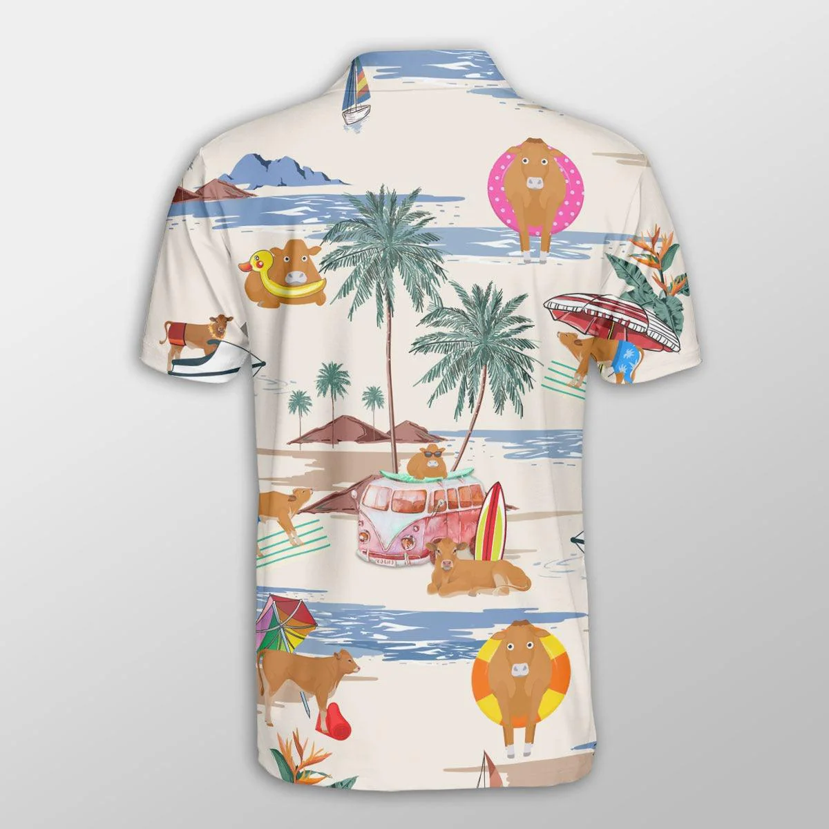 Limousin Men Polo Shirts For Summer - Limousin Summer Beach Pattern Button Shirts For Men - Perfect Gift For Limousin Lovers, Cattle Lovers - Image 2