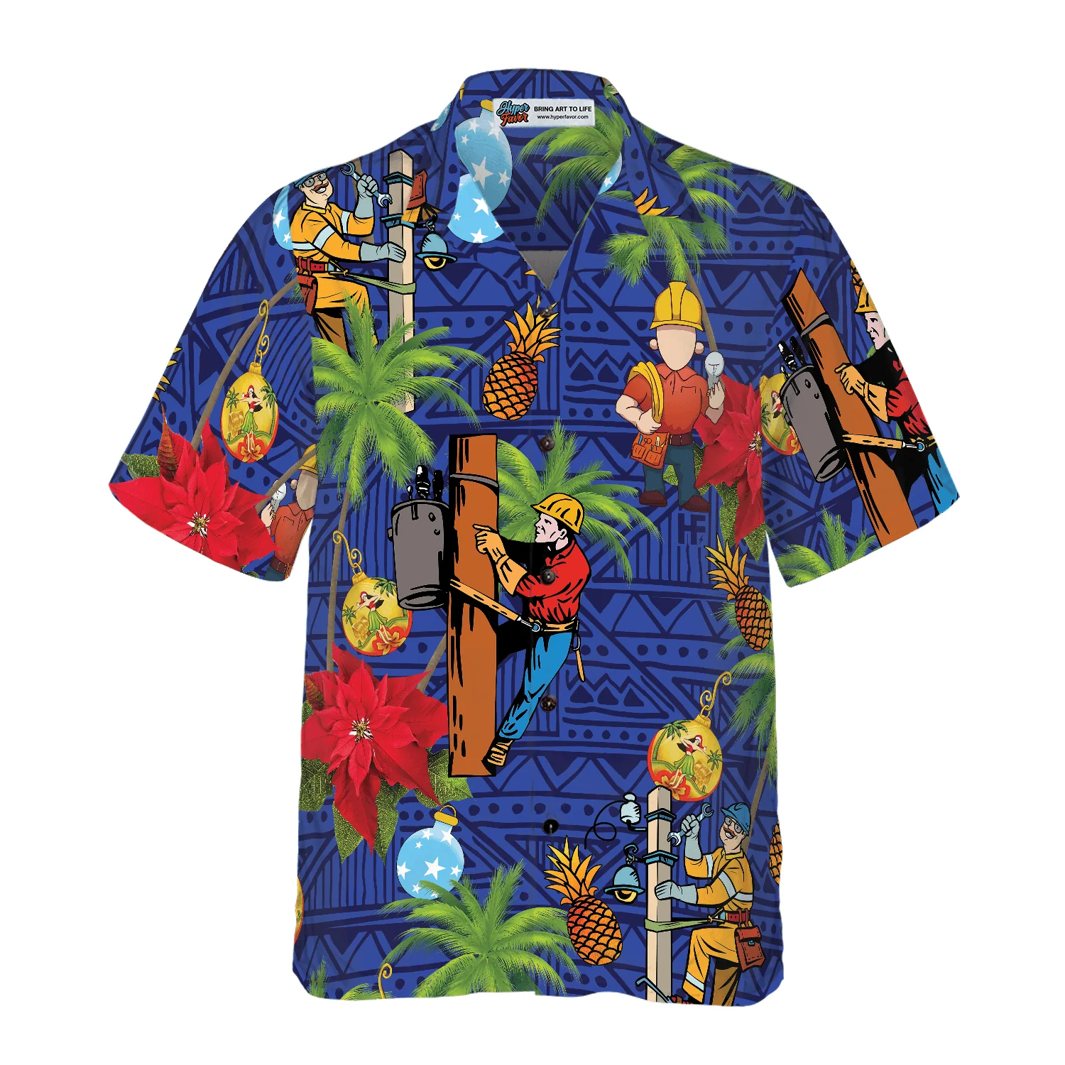 Lineman Hawaiian Shirt - Lineman Proud Tropical Pineapple Palm Tree Hawaiian Shirt, Colorful Summer Aloha Shirt For Men Women, Gift For Friend, Family - Image 3