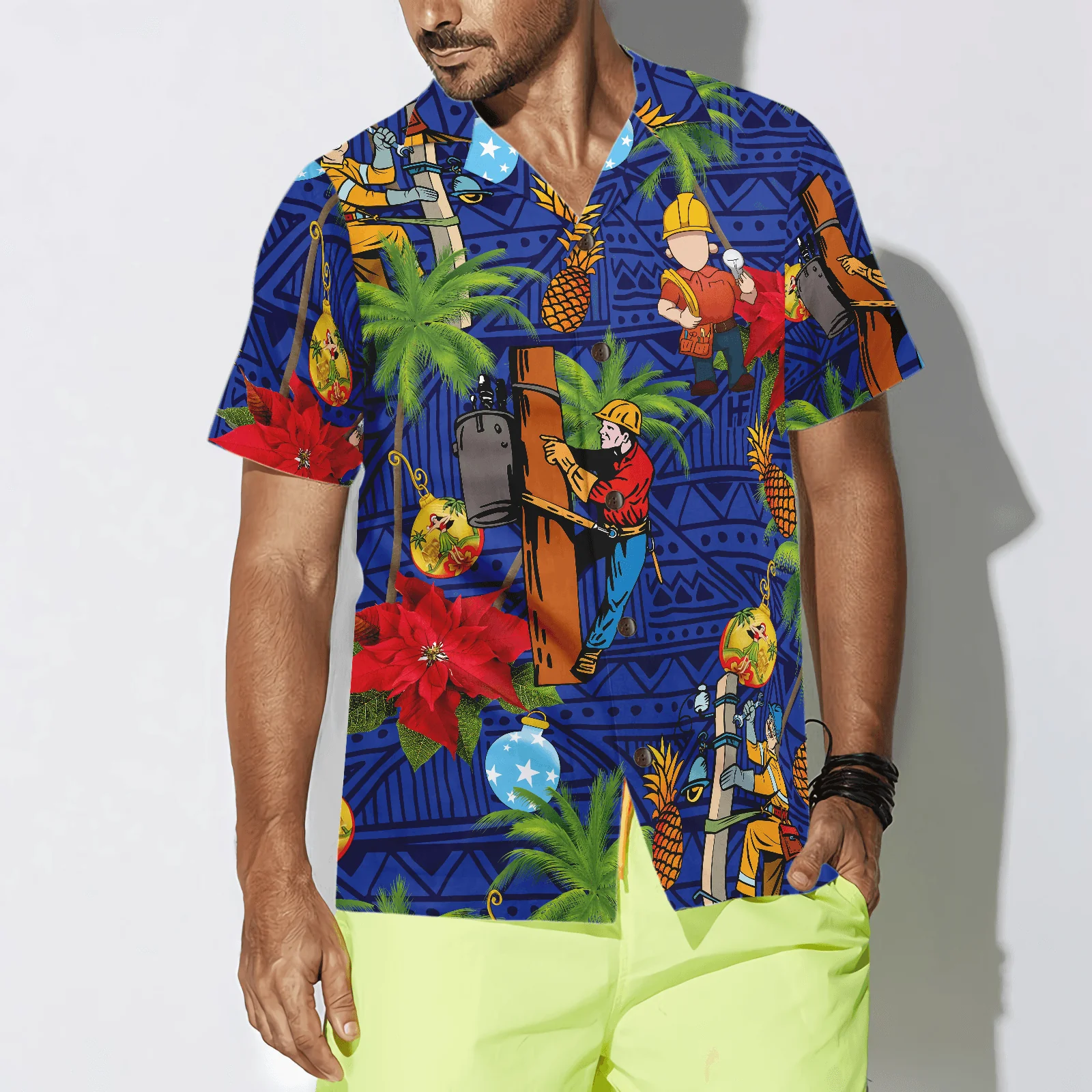 Lineman Hawaiian Shirt - Lineman Proud Tropical Pineapple Palm Tree Hawaiian Shirt, Colorful Summer Aloha Shirt For Men Women, Gift For Friend, Family - Image 4