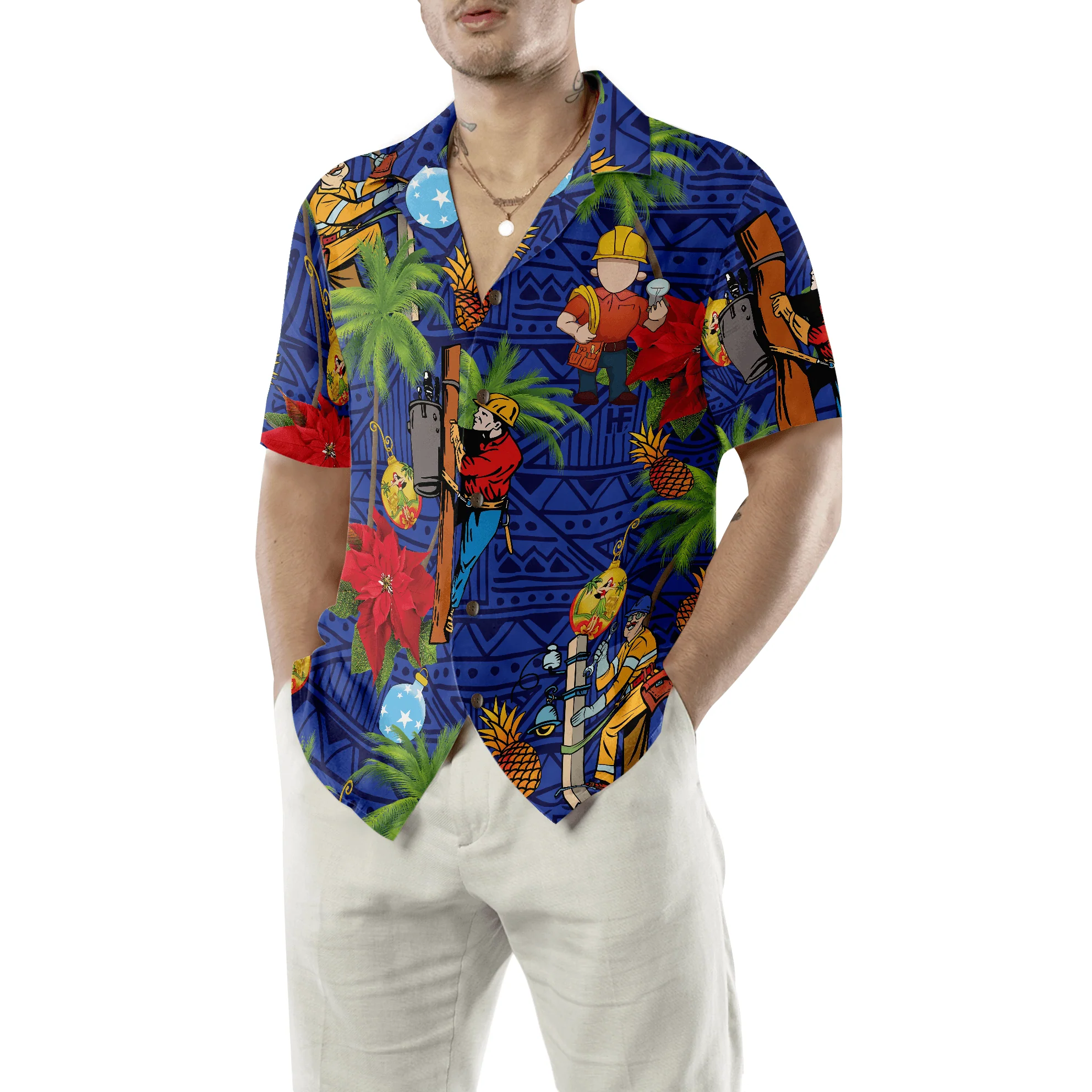 Lineman Hawaiian Shirt - Lineman Proud Tropical Pineapple Palm Tree Hawaiian Shirt, Colorful Summer Aloha Shirt For Men Women, Gift For Friend, Family - Image 5