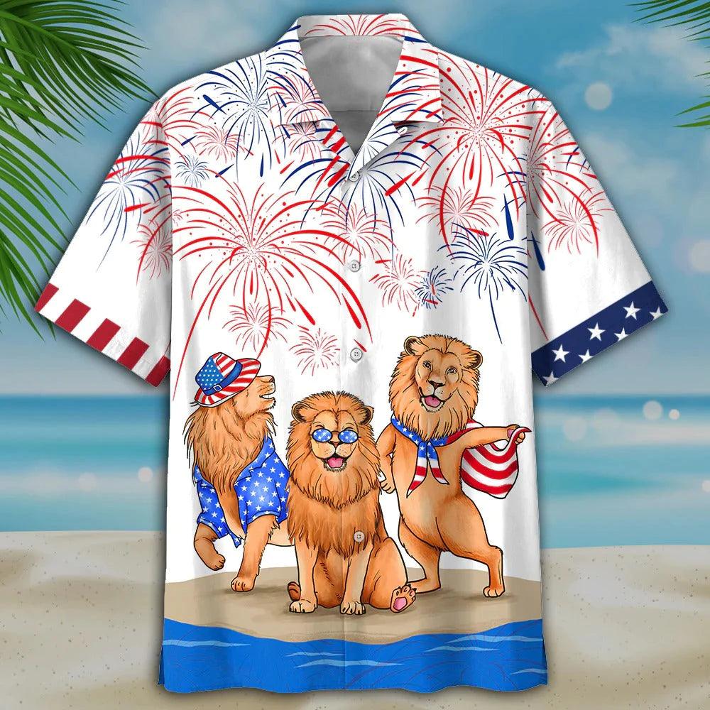 Lion Aloha Hawaiian Shirts For Summer, Happy US Independence Day Funny Aloha Hawaiian Shirt For Men Women, 4th of July Gift For Patriotic, Lion Lovers