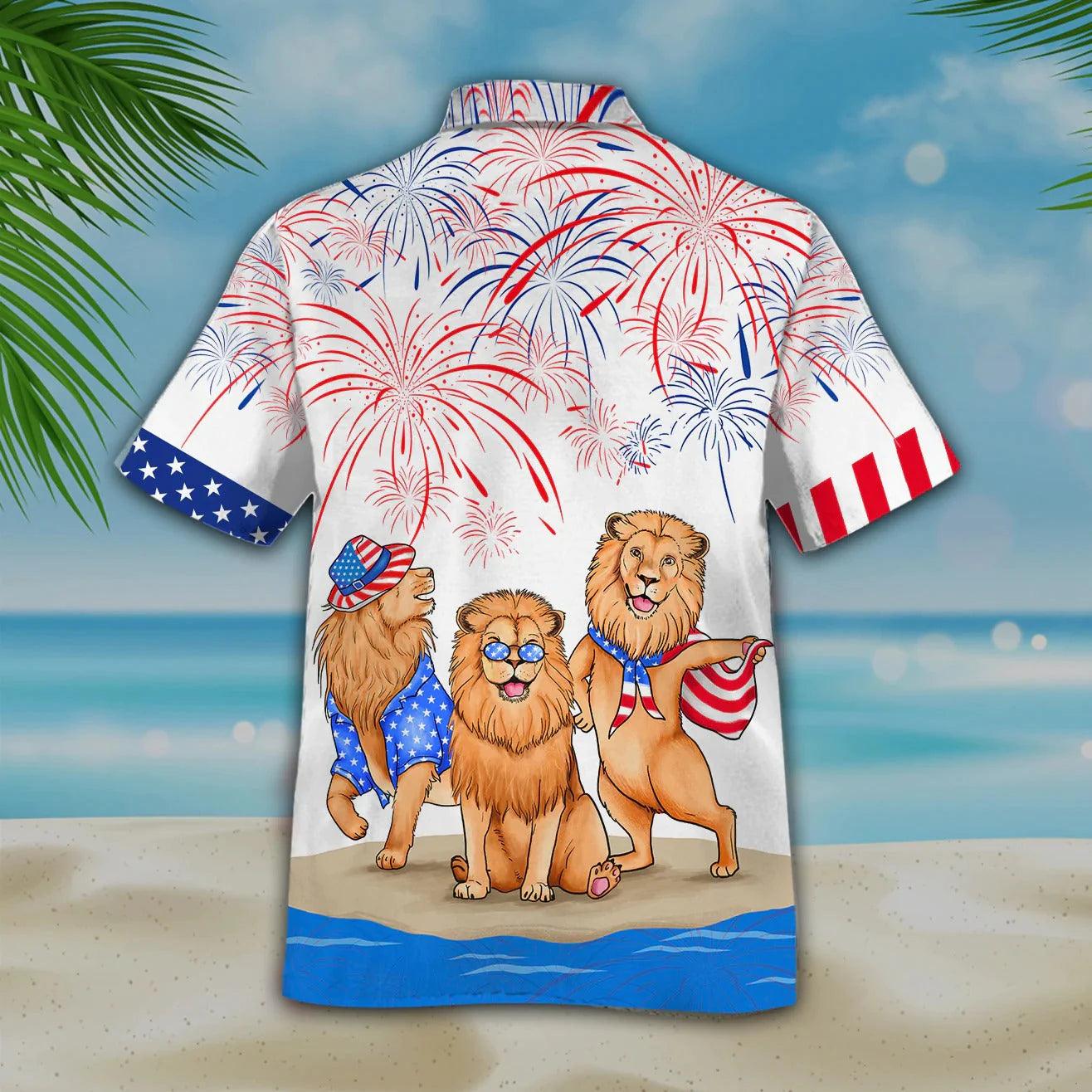 Lion Aloha Hawaiian Shirts For Summer, Happy US Independence Day Funny Aloha Hawaiian Shirt For Men Women, 4th of July Gift For Patriotic, Lion Lovers - Image 2