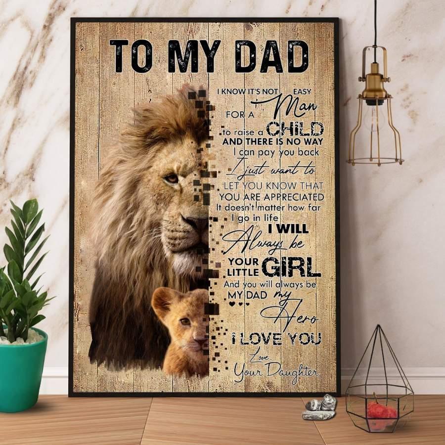 Lion Portrait Canvas For Dad - To My Dad My Hero I Love You Canvas, Perfect Gift For Dad From Daughter, Lion Lover