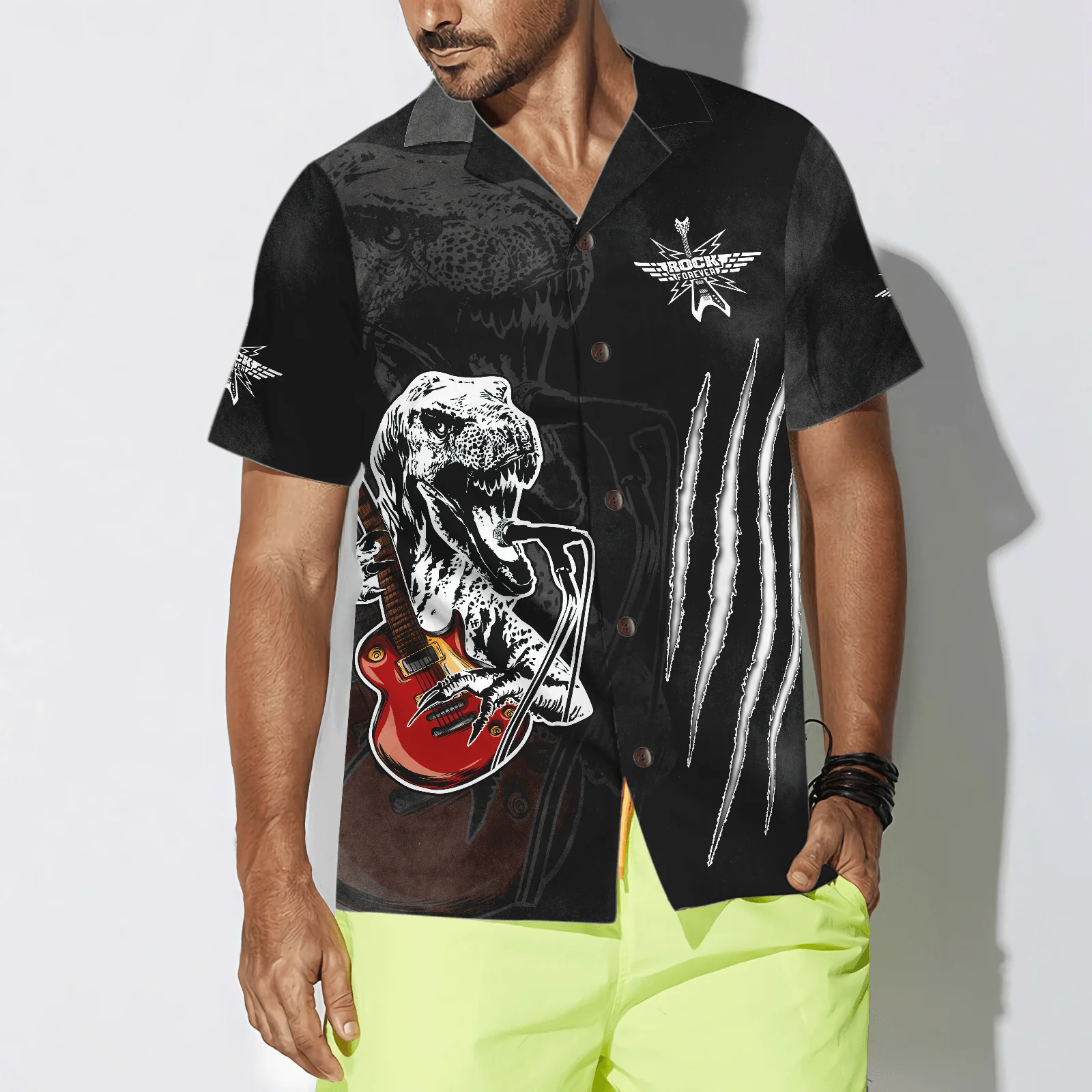 Living By My Rule Rock Guitar Aloha Hawaiian Shirt For Summer, Colorful Hawaiian Shirt Outfit For Men Women, Gift For Friend, Team, Music Guitar Lover - Image 2