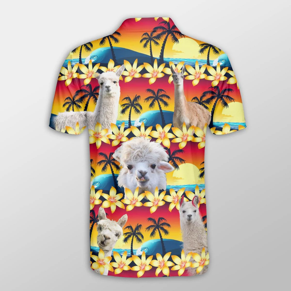 Llama Men Polo Shirts For Summer - Llama Beach Sunset Pattern Button Shirts For Men - Perfect Gift For Llama Lovers, Cattle Lovers - Image 2