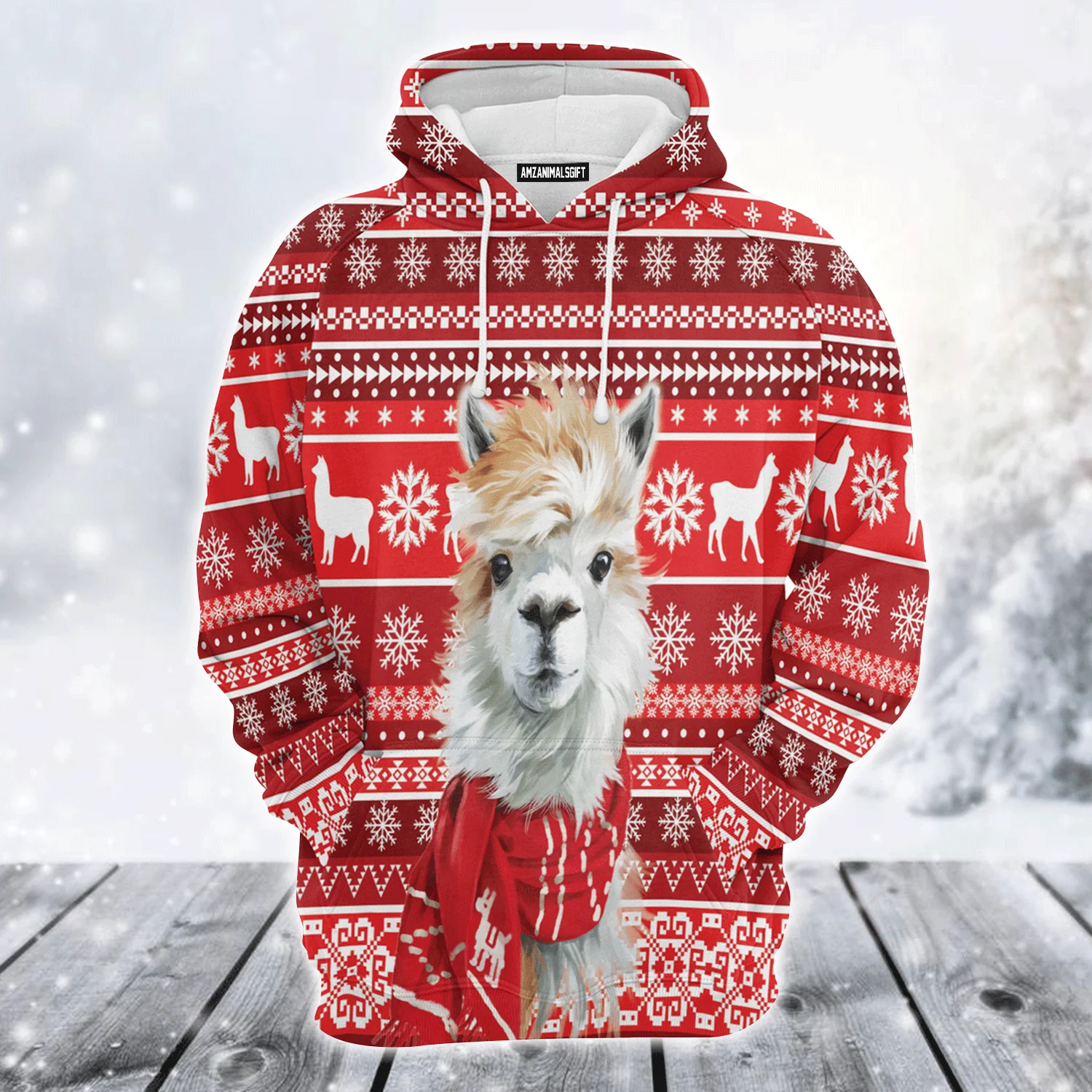 Llama Premium Christmas Hoodie, Cute Festive Llama Unisex Hoodie For Men & Women - Perfect Gift For Christmas, Llama Lover - Image 2