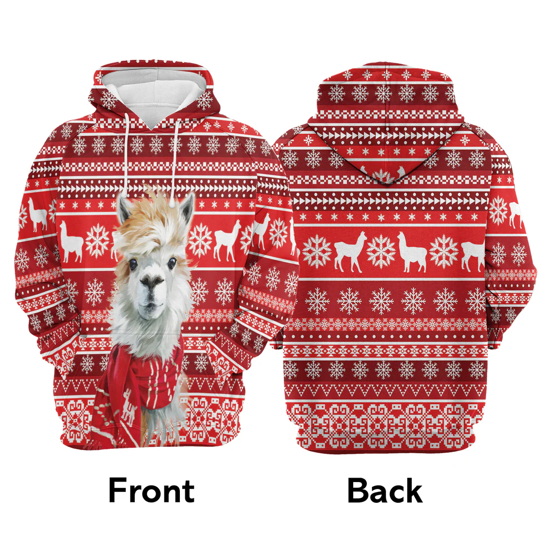 Llama Premium Christmas Hoodie, Cute Festive Llama Unisex Hoodie For Men & Women - Perfect Gift For Christmas, Llama Lover - Image 3