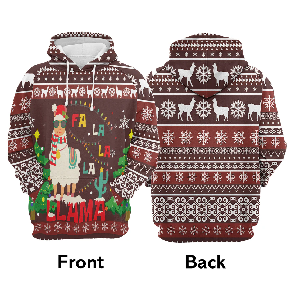 Llama Premium Christmas Hoodie, Funny Llama Falalala Unisex Hoodie For Men & Women - Perfect Gift For Christmas, Llama Lover, Family - Image 3