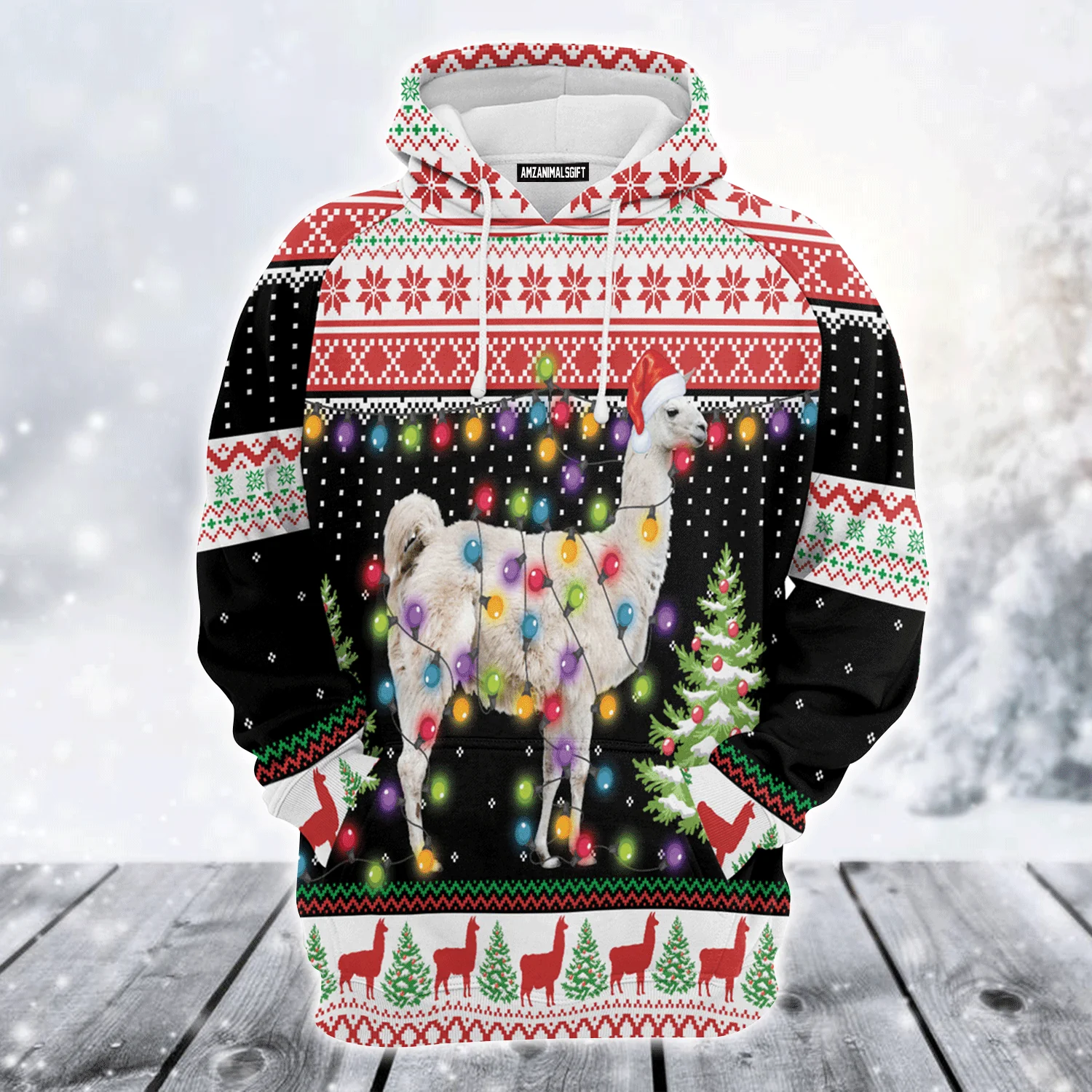 Llama Premium Christmas Hoodie, Llama Hit That Christmas Unisex Hoodie For Men & Women - Perfect Gift For Christmas, Friends, Family - Image 2