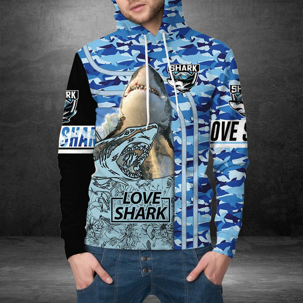 Love Shark Blue Camo Pullover Premium Hoodie, Perfect Outfit For Men And Women On Christmas New Year Autumn Winter