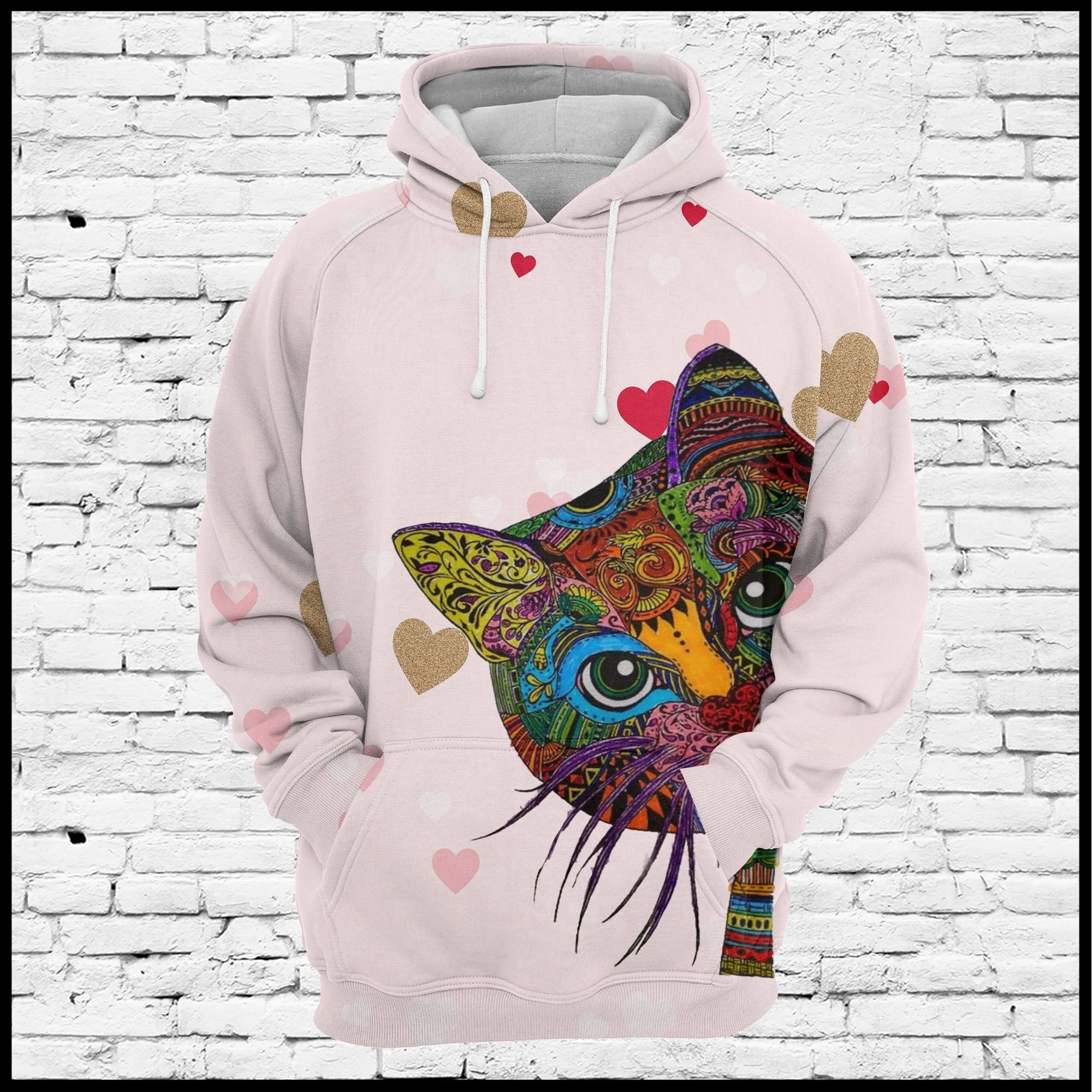 Lovely Cat Face Heart Pullover Premium Hoodie, Perfect Outfit For Men And Women On Christmas New Year Autumn Winter - Image 3