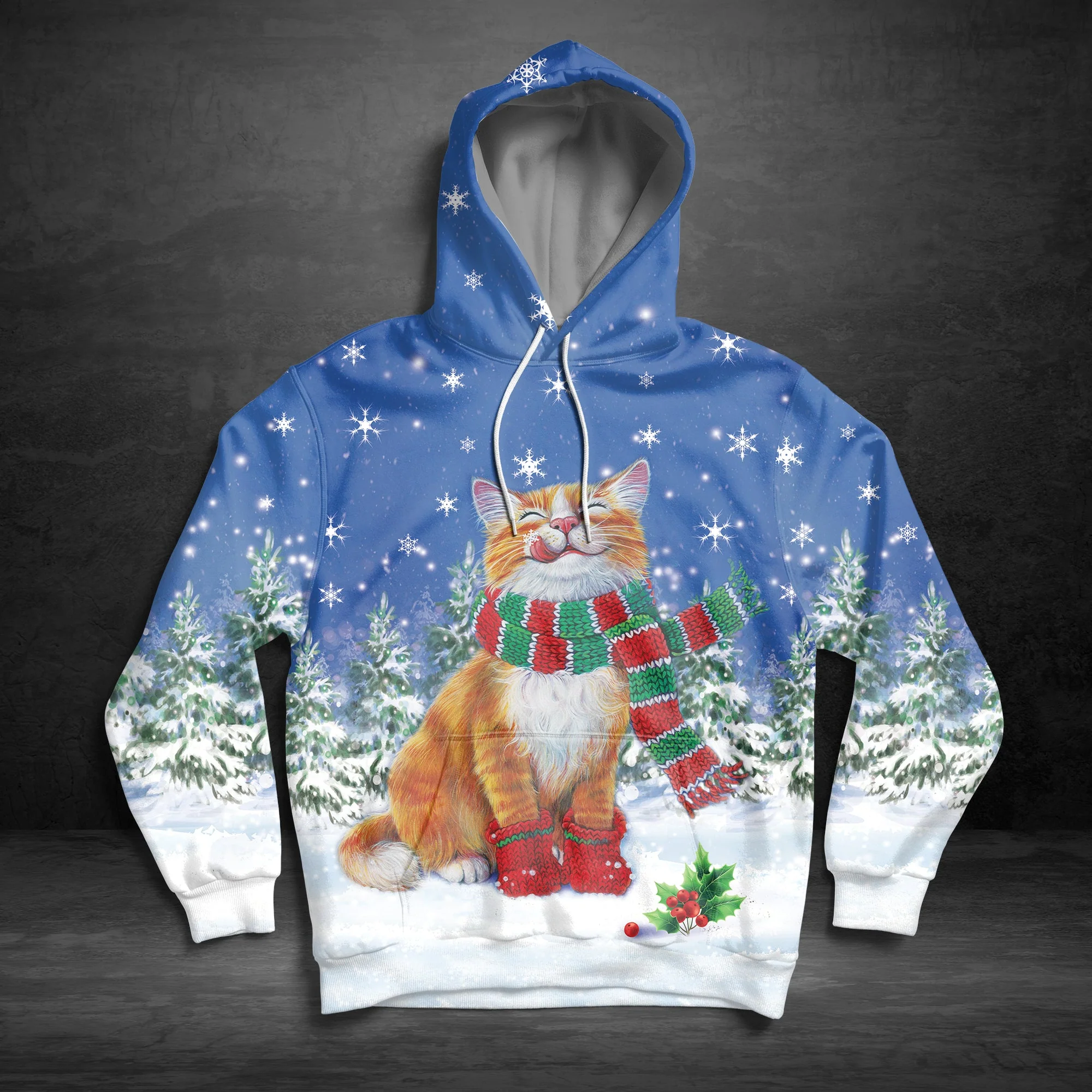 Lovely Cats Christmas Night hat Pullover Premium Hoodie, Perfect Outfit For Men And Women On Christmas New Year Autumn Winter - Image 2