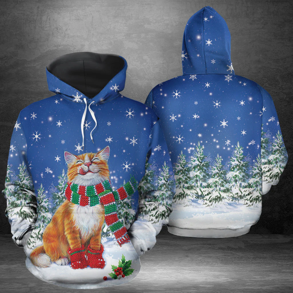 Lovely Cats Christmas Night hat Pullover Premium Hoodie, Perfect Outfit For Men And Women On Christmas New Year Autumn Winter - Image 3