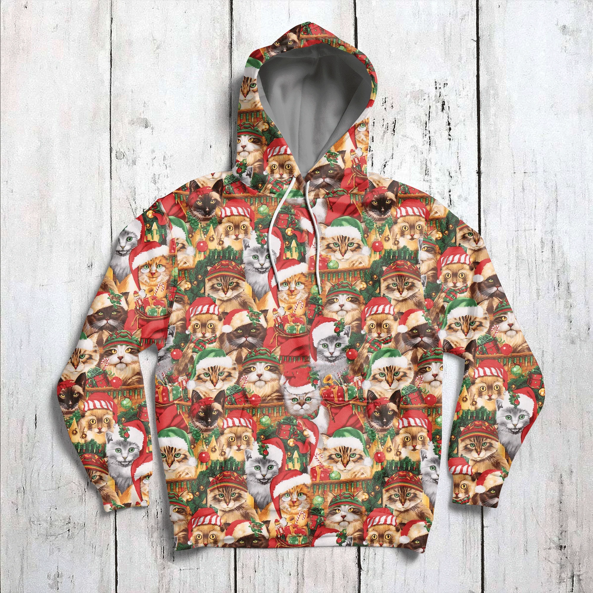 Lovely Cats Wearing Santa's Hat Pullover Premium Hoodie, Perfect Outfit For Men And Women On Christmas New Year Autumn Winter - Image 2