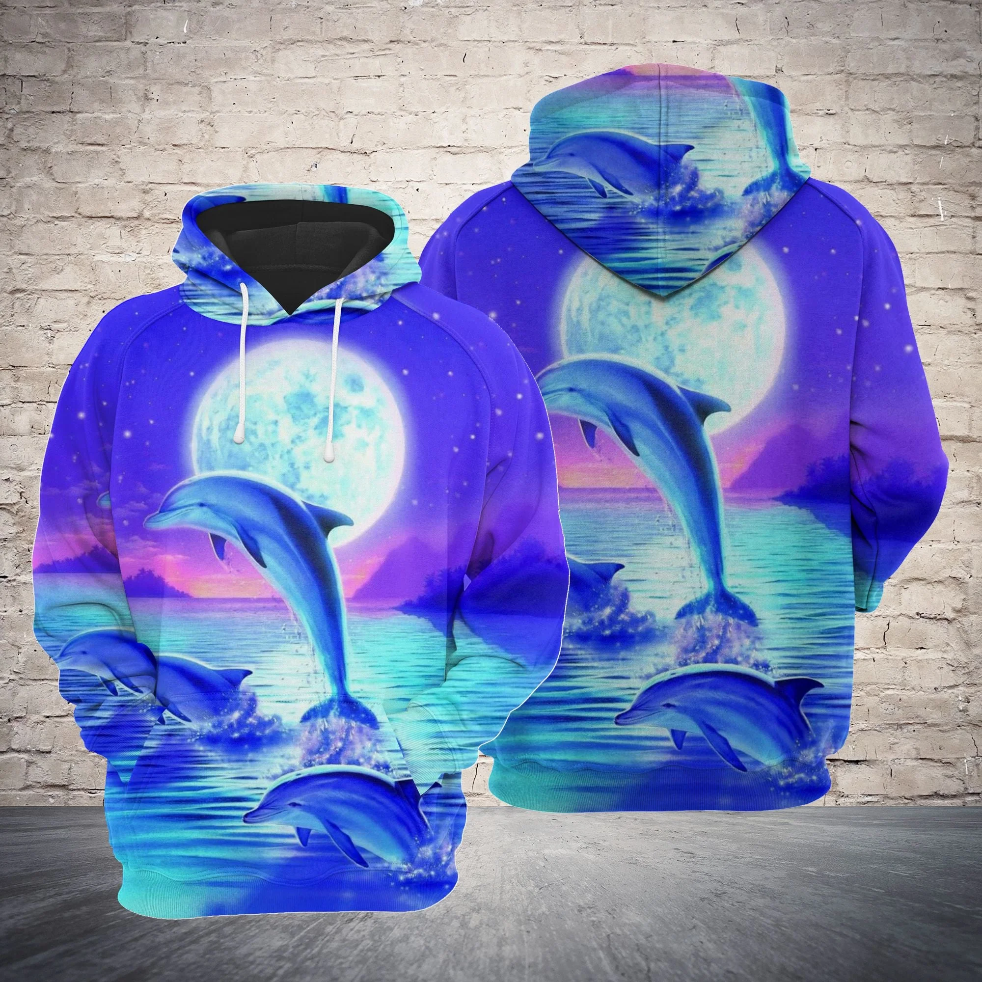 Lovely Dolphin Night Pullover Premium Hoodie, Perfect Outfit For Men And Women On Christmas New Year Autumn Winter - Image 2