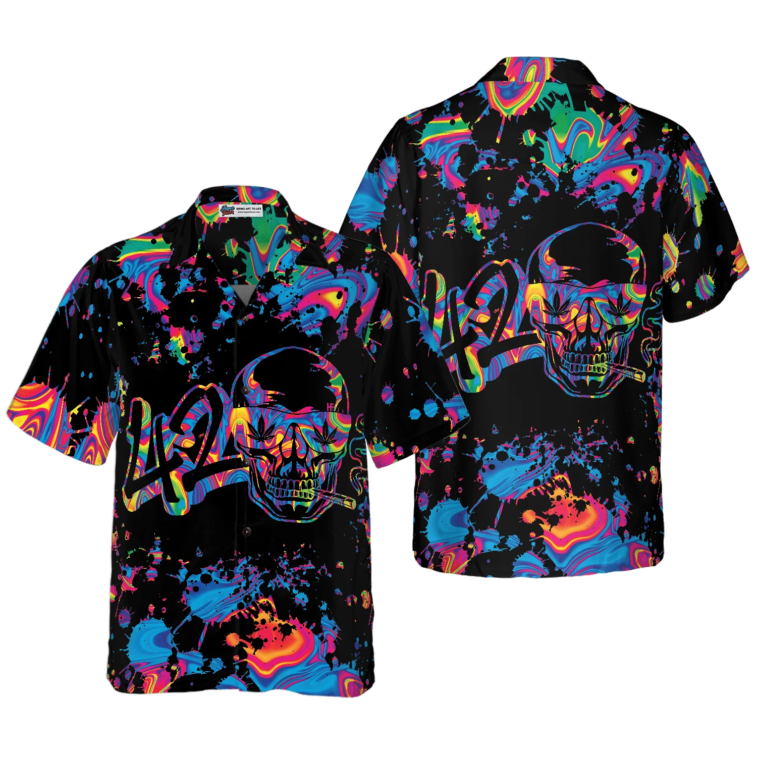 Marijuana 420 Vibes Skull Hawaiian Shirt, Watercolor Colorful Summer Aloha Shirt For Men Women, Perfect Gift For Friend, Family, Husband