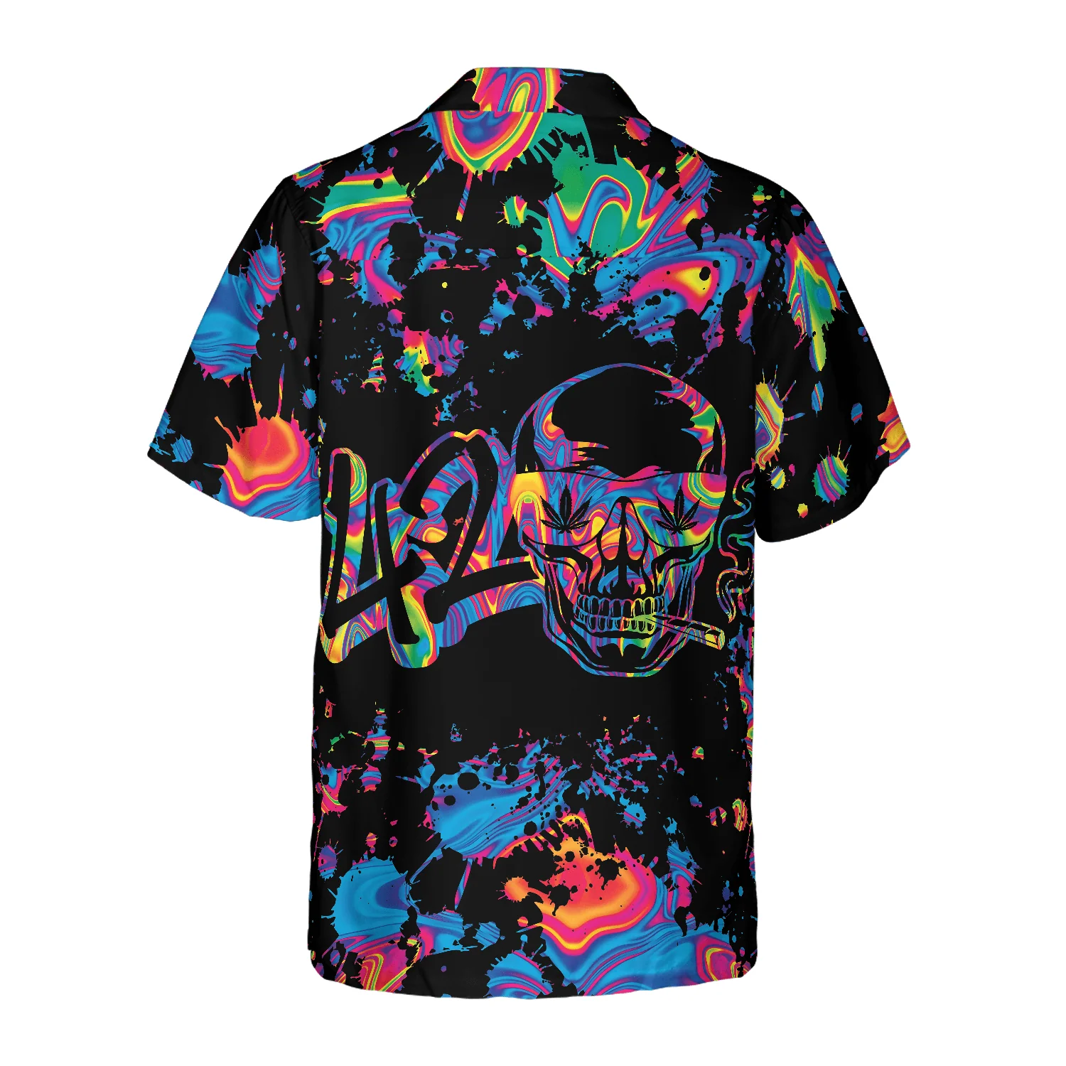 Marijuana 420 Vibes Skull Hawaiian Shirt, Watercolor Colorful Summer Aloha Shirt For Men Women, Perfect Gift For Friend, Family, Husband - Image 2
