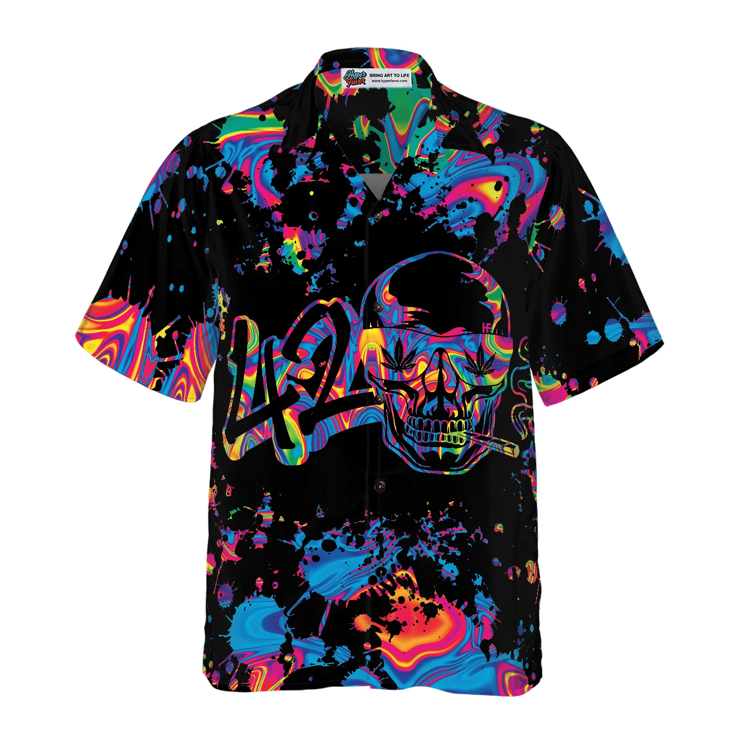 Marijuana 420 Vibes Skull Hawaiian Shirt, Watercolor Colorful Summer Aloha Shirt For Men Women, Perfect Gift For Friend, Family, Husband - Image 3