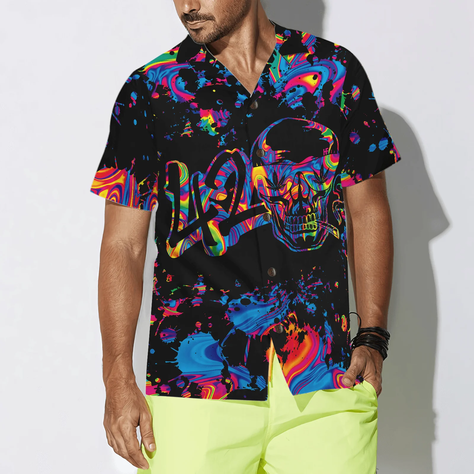 Marijuana 420 Vibes Skull Hawaiian Shirt, Watercolor Colorful Summer Aloha Shirt For Men Women, Perfect Gift For Friend, Family, Husband - Image 4
