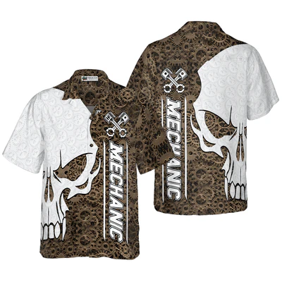 Mechanic Hawaiian Shirt, Mechanic Camo Pattern Skull Aloha Shirt For Men - Perfect Gift For Mechanic, Husband, Boyfriend, Friend, Family
