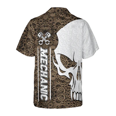 Mechanic Hawaiian Shirt, Mechanic Camo Pattern Skull Aloha Shirt For Men - Perfect Gift For Mechanic, Husband, Boyfriend, Friend, Family - Image 3