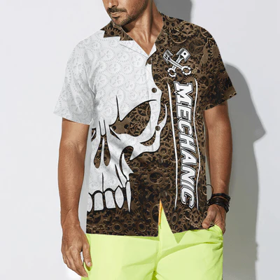 Mechanic Hawaiian Shirt, Mechanic Camo Pattern Skull Aloha Shirt For Men - Perfect Gift For Mechanic, Husband, Boyfriend, Friend, Family - Image 4