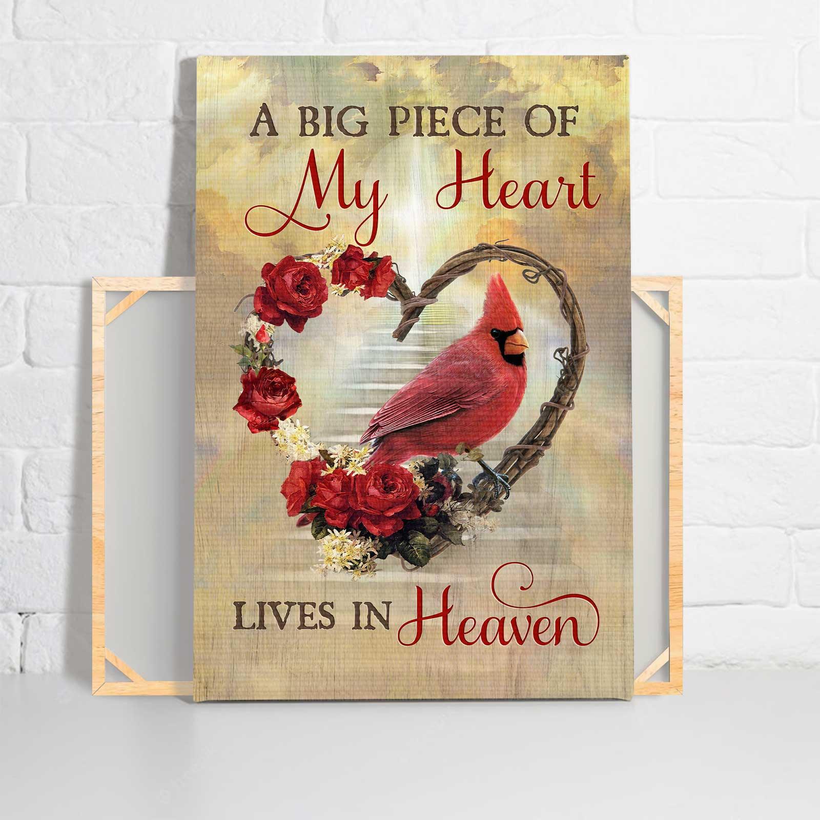 Memorial Portrait Canvas- Flower wreath, Red rose, Cardinal drawing canvas- Gift for members family- A big piece of my heart lives in heaven - Heaven Portrait Canvas Prints, Wall Art - Image 2