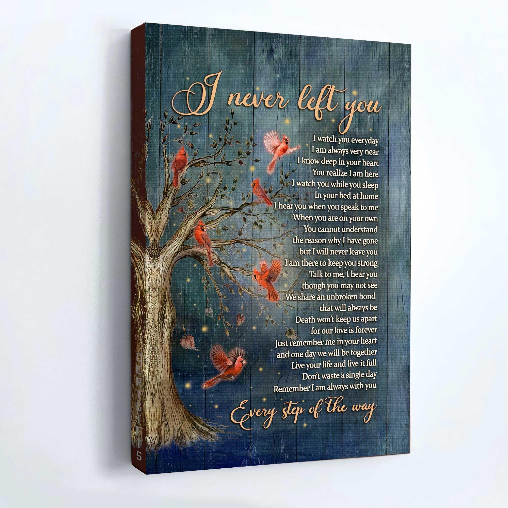 Memorial Portrait Canvas- Red cardinal bird, Inspirational quotes, I never left you - Memorial gift for family- Heaven Portrait Canvas Prints, Home Decor Wall Art - Image 5