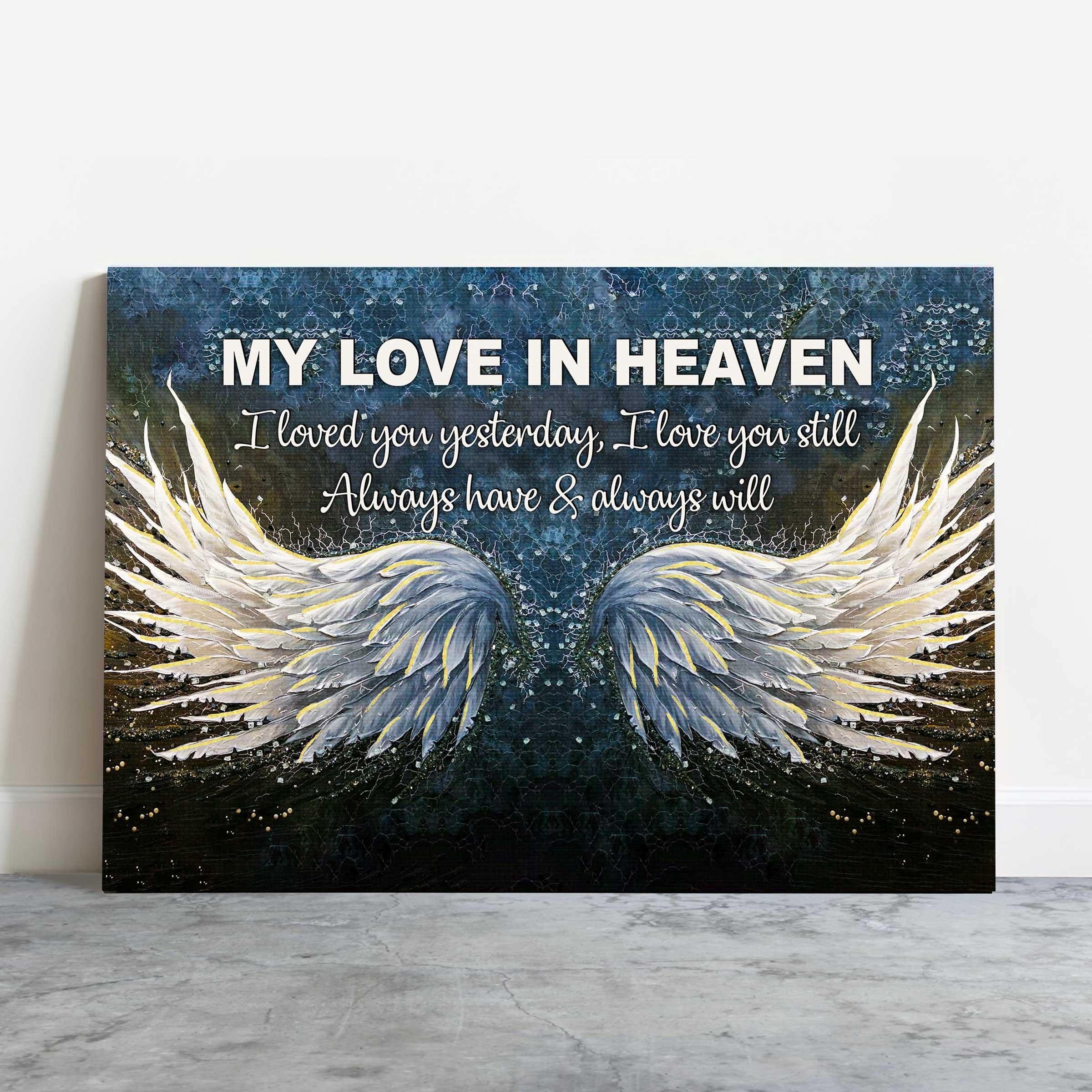 Memorial Premium Wrapped Landscape Canvas - Angel wings, Galaxy painting, I love you still always have and always will - Heaven Gift For Family Members - Image 2
