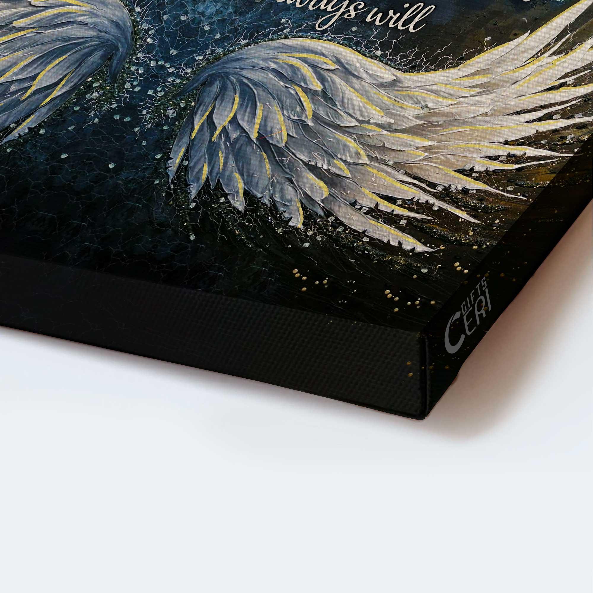 Memorial Premium Wrapped Landscape Canvas - Angel wings, Galaxy painting, I love you still always have and always will - Heaven Gift For Family Members - Image 3