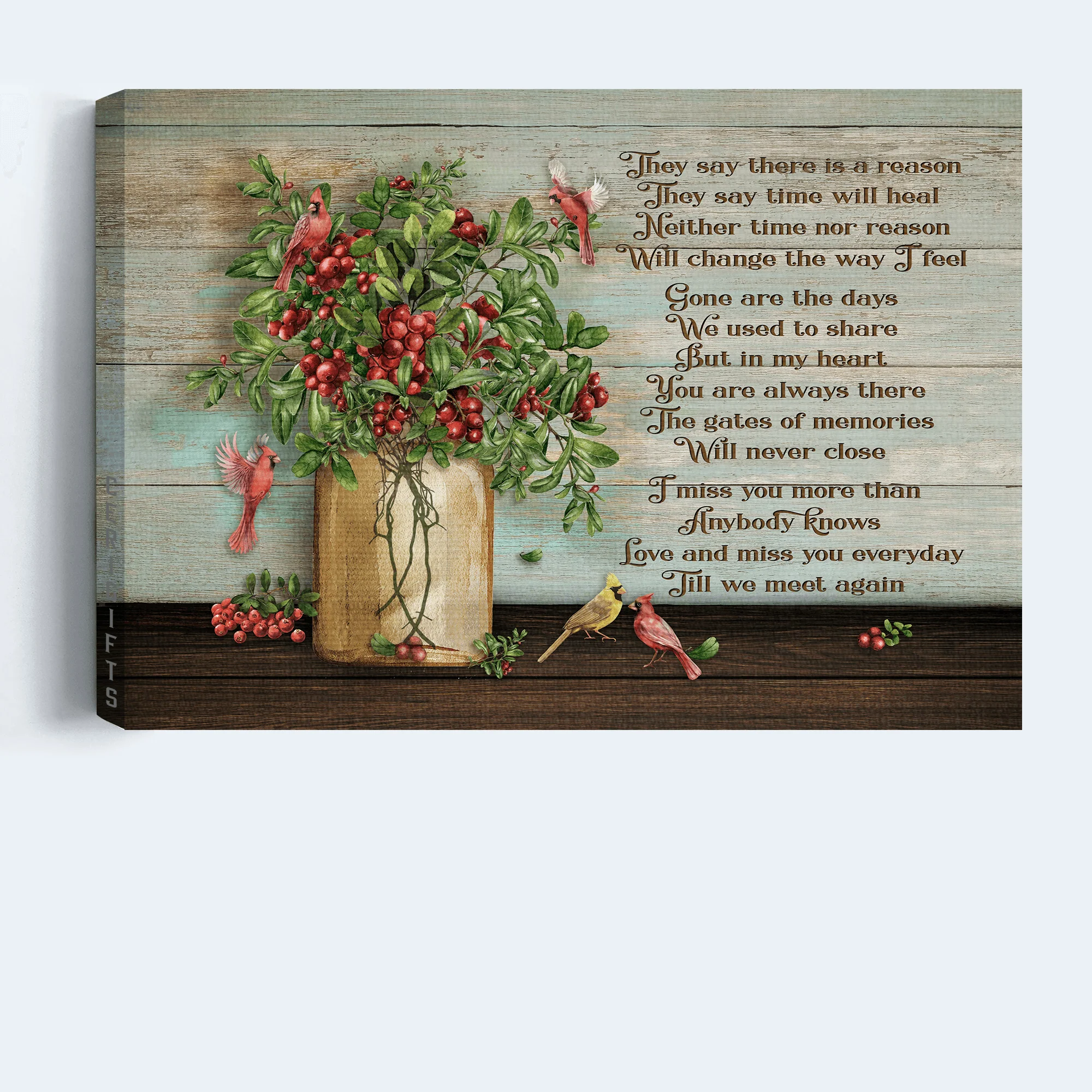 Memorial Premium Wrapped Landscape Canvas - Beautiful Cranberry Painting, Red Cardinal, They Say There Is A Reason - Heaven Gift For Family Members - Image 4