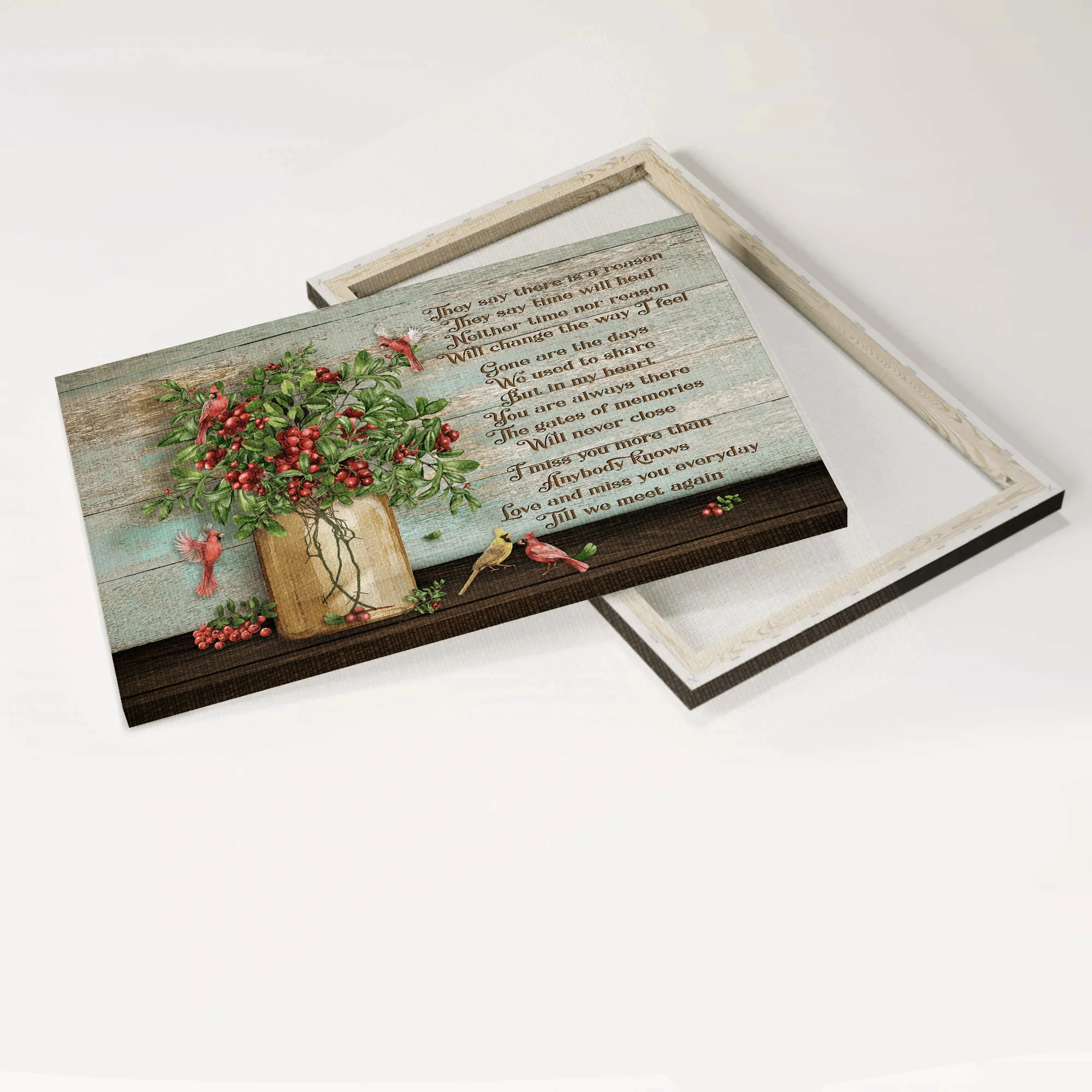 Memorial Premium Wrapped Landscape Canvas - Beautiful Cranberry Painting, Red Cardinal, They Say There Is A Reason - Heaven Gift For Family Members - Image 5