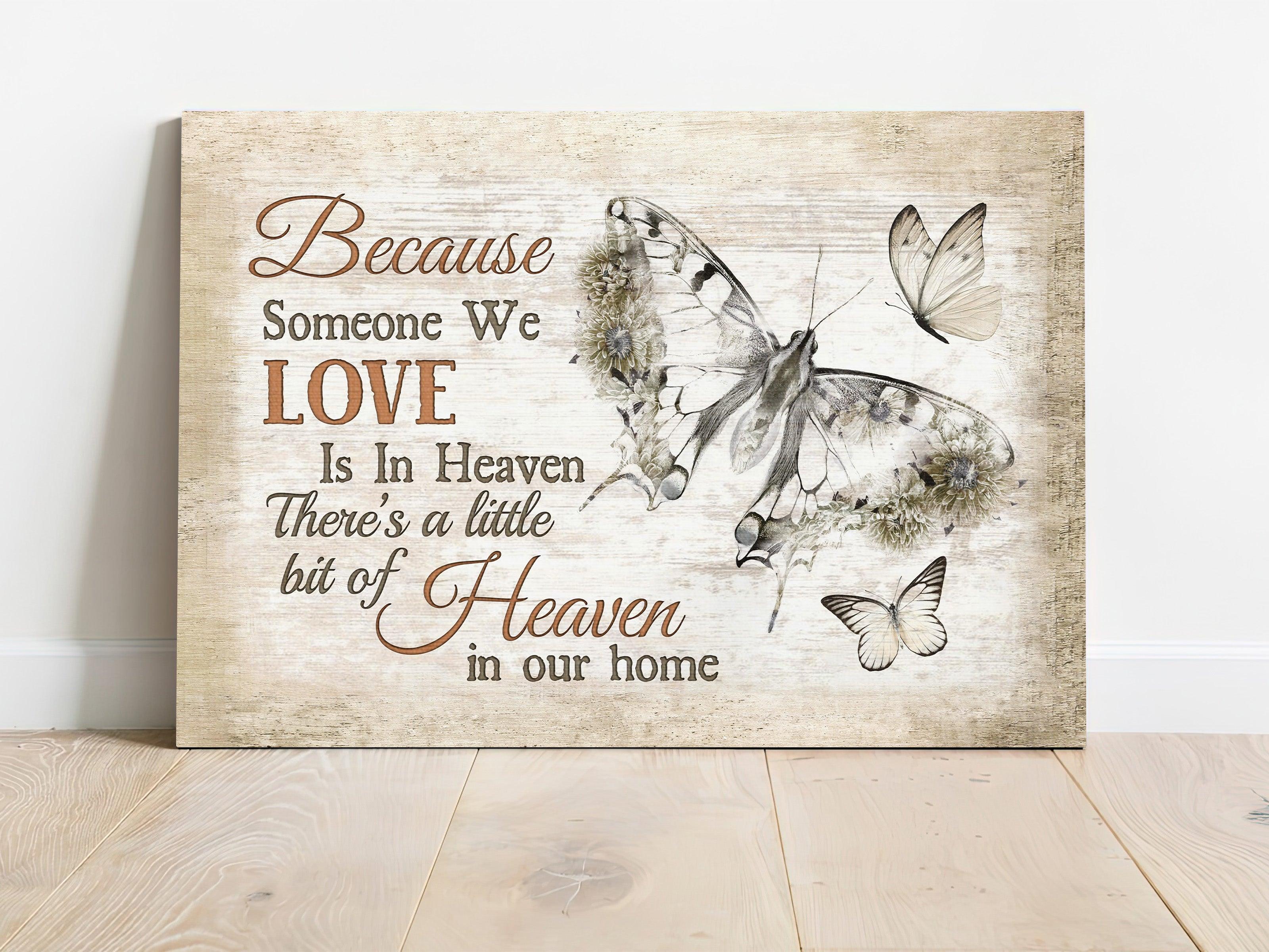 Memorial Premium Wrapped Landscape Canvas - Black butterfly, Butterfly Drawing, Because Someone We Love Is In Heaven - Heacen Gift For Members Family - Image 2