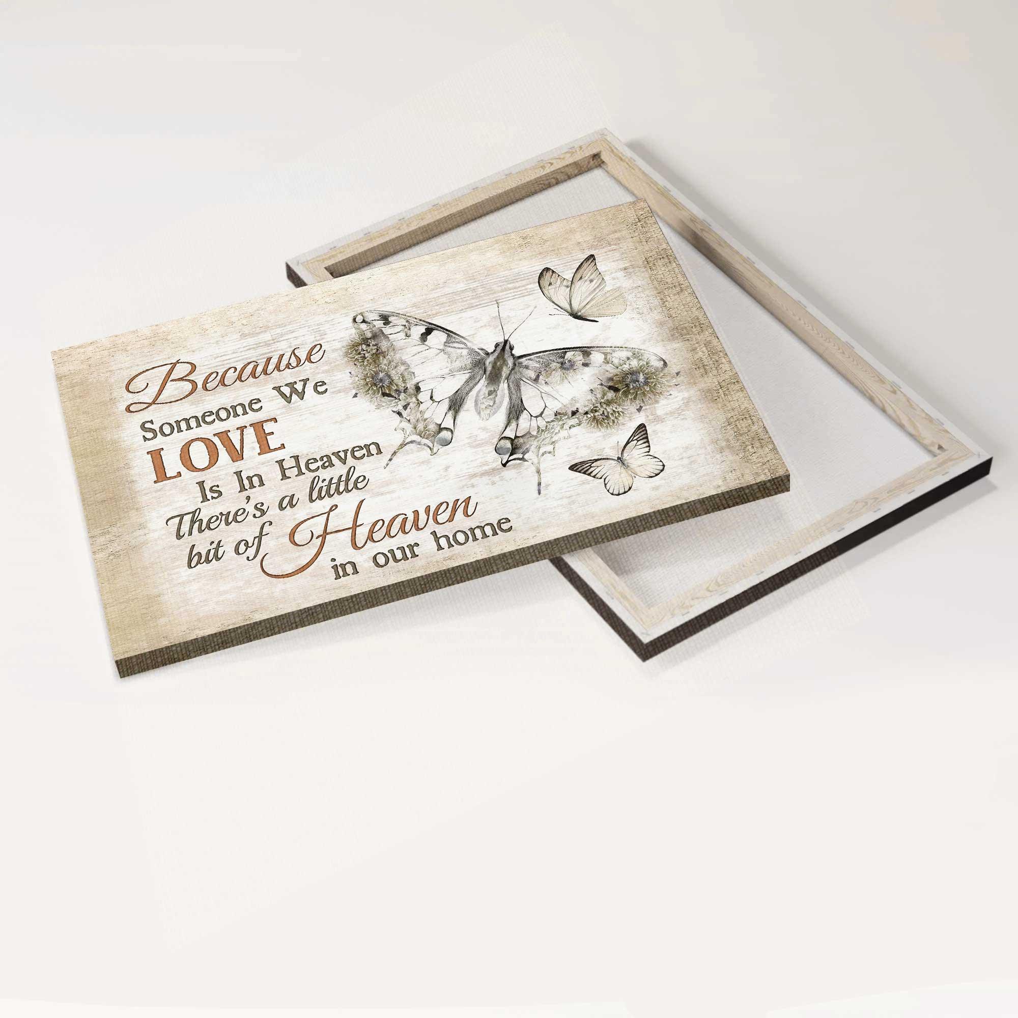 Memorial Premium Wrapped Landscape Canvas - Black butterfly, Butterfly Drawing, Because Someone We Love Is In Heaven - Heacen Gift For Members Family - Image 3